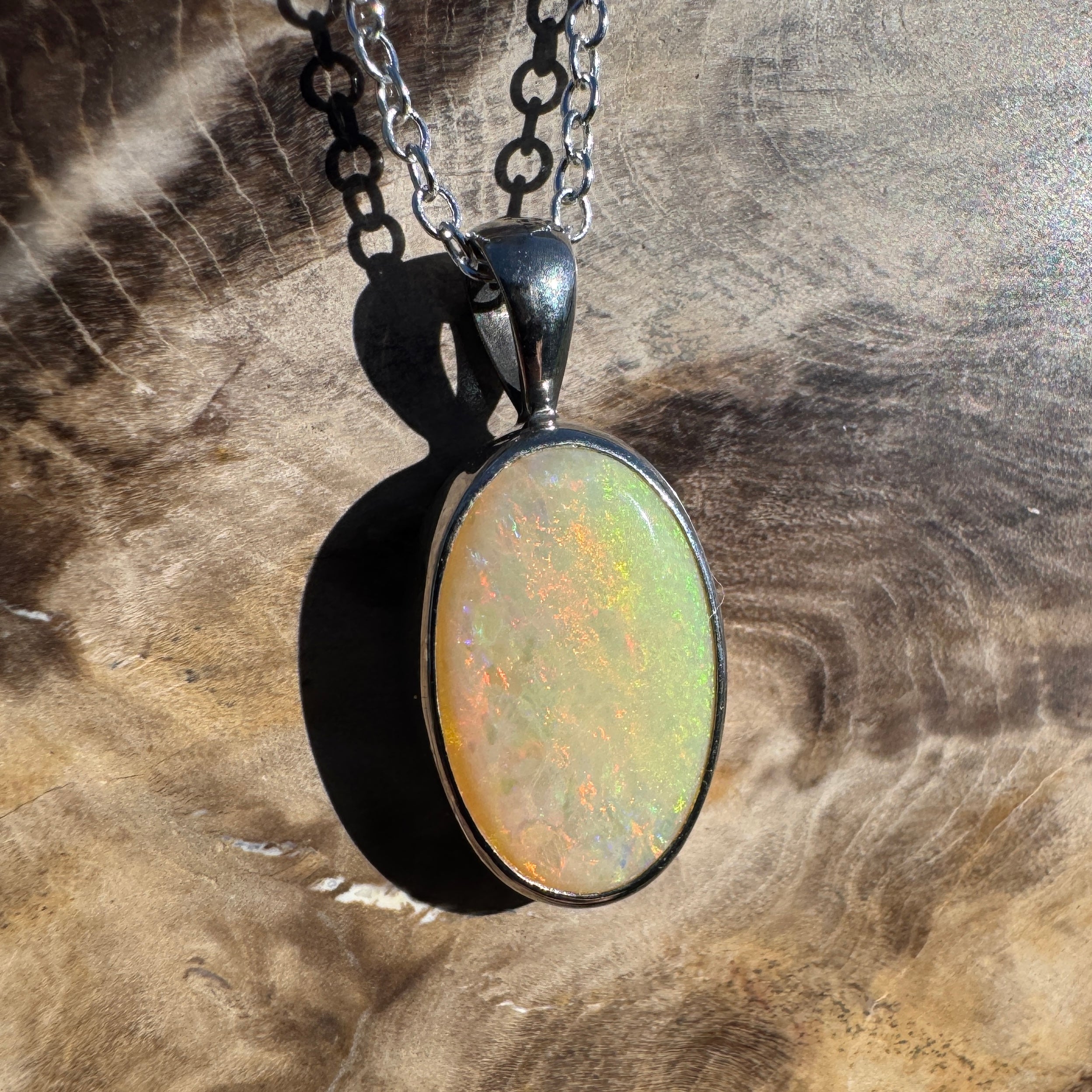 5.7ct Lightning Ridge Opal Pendant Necklace ~ 'Porongurup Ember' | 925 Sterling Silver | Solid Australian Opal