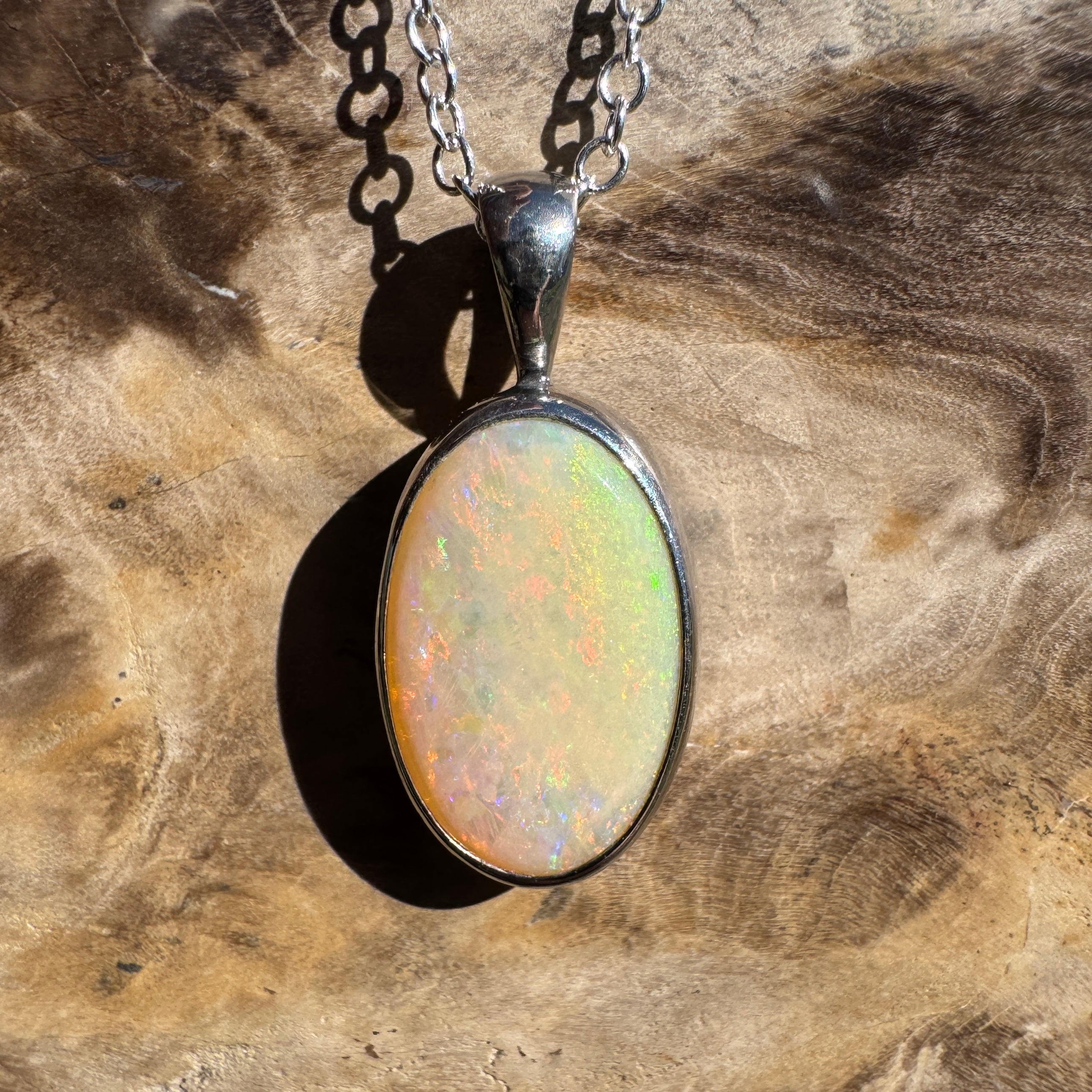 5.7ct Lightning Ridge Opal Pendant Necklace ~ 'Porongurup Ember' | 925 Sterling Silver | Solid Australian Opal