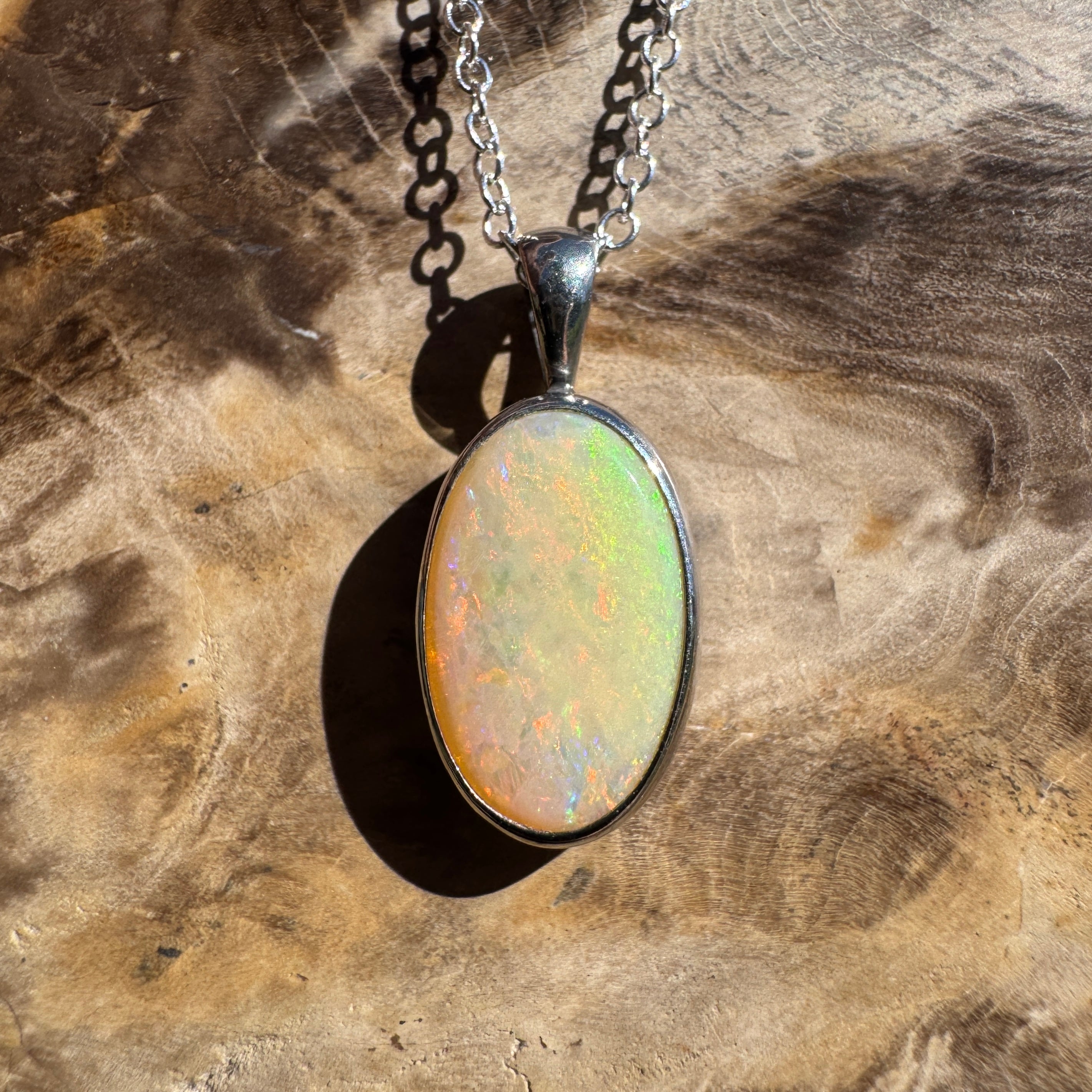 5.7ct Lightning Ridge Opal Pendant Necklace ~ 'Porongurup Ember' | 925 Sterling Silver | Solid Australian Opal