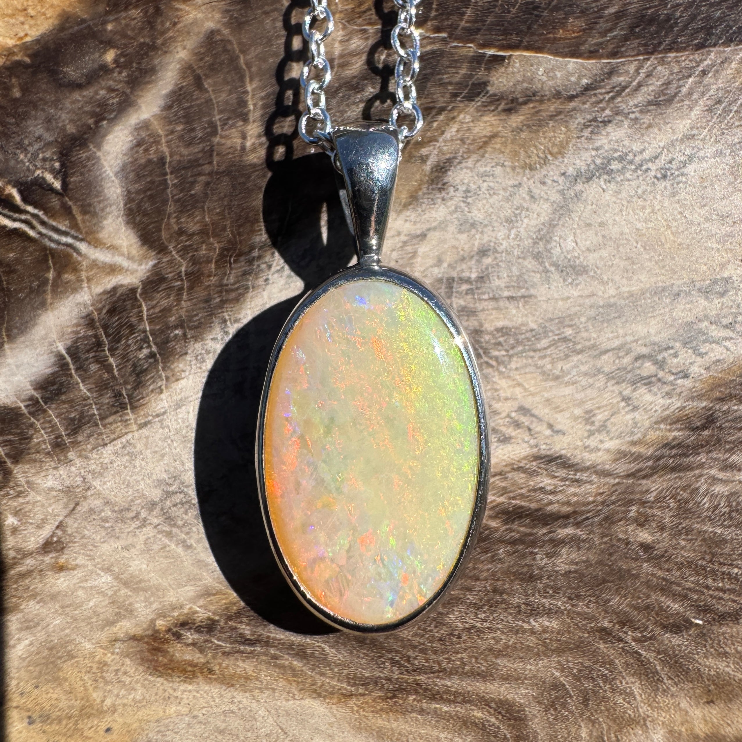 5.7ct Lightning Ridge Opal Pendant Necklace ~ 'Porongurup Ember' | 925 Sterling Silver | Solid Australian Opal