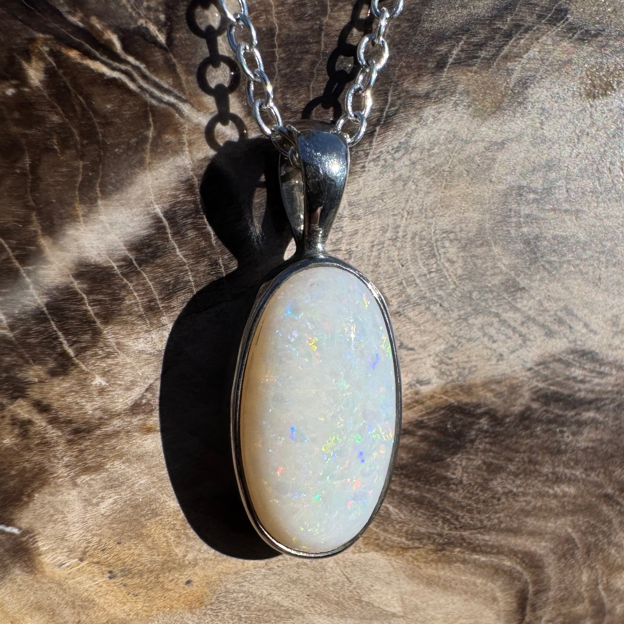 2.3ct Coober Pedy Opal Pendant Necklace ~ 'Guilderton Gleam' | 925 Sterling Silver | Solid Australian Opal
