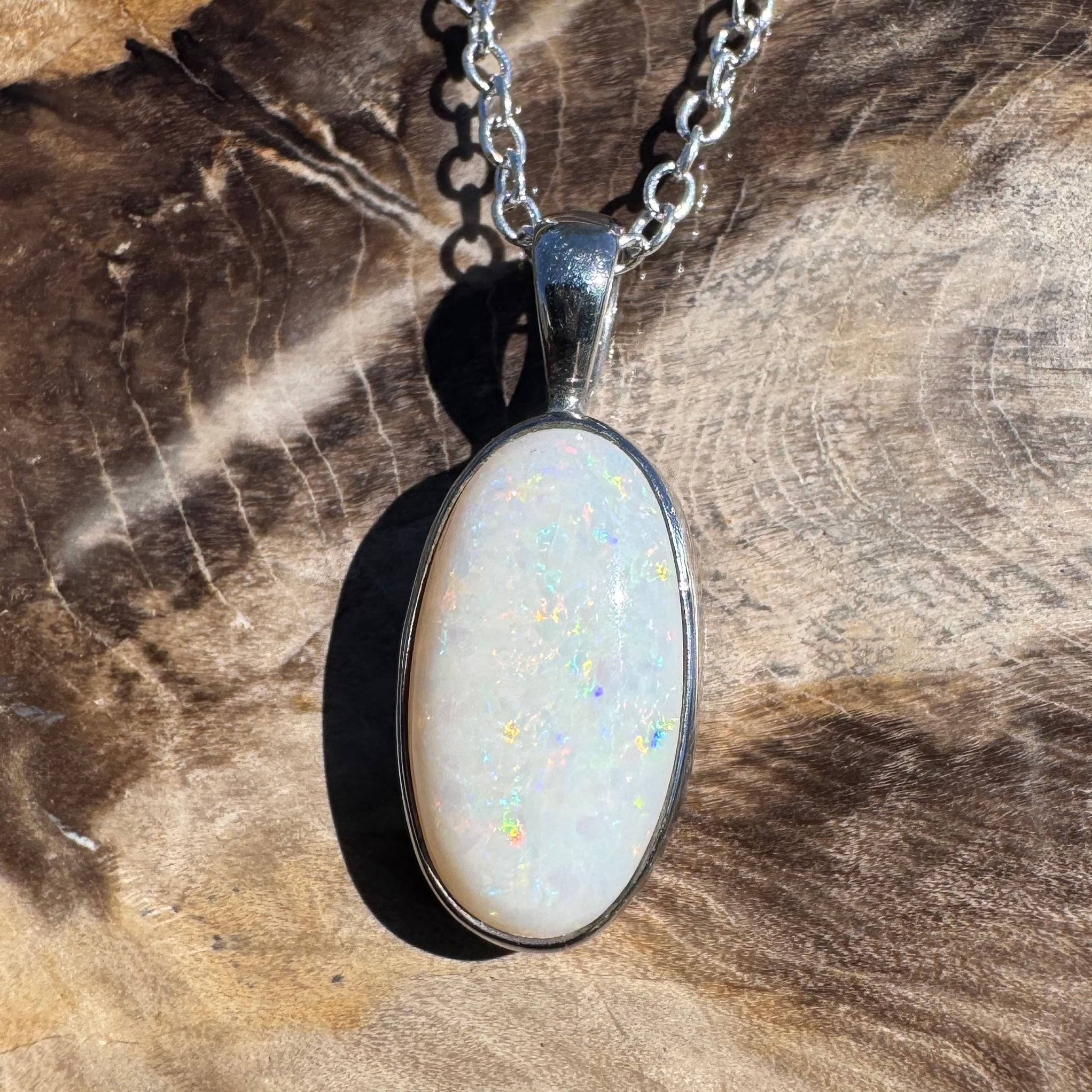 2.3ct Coober Pedy Opal Pendant Necklace ~ 'Guilderton Gleam' | 925 Sterling Silver | Solid Australian Opal
