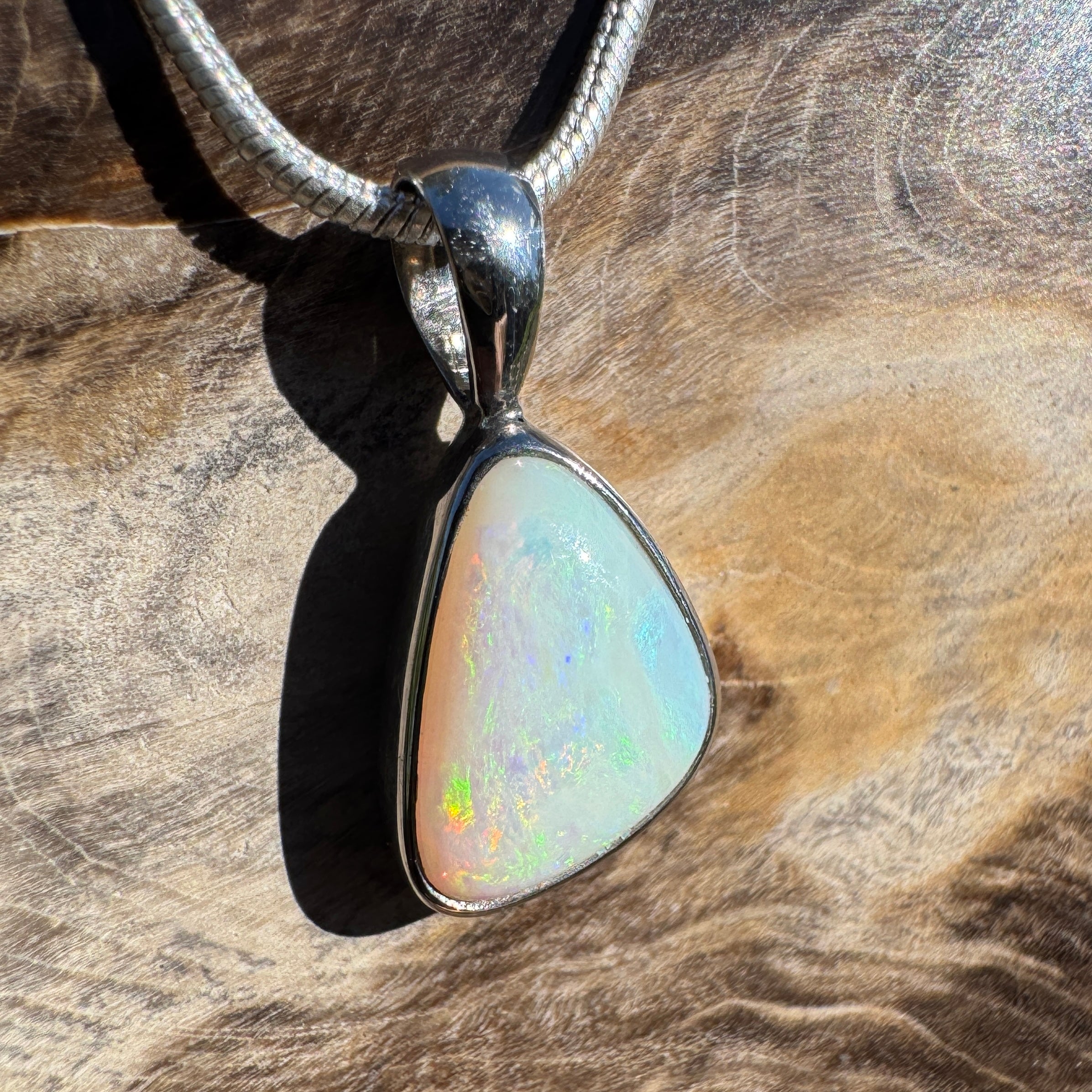 1.6ct Coober Pedy Opal Pendant Necklace ~ 'Jurien Glow' | 925 Sterling Silver | Solid Australian Opal