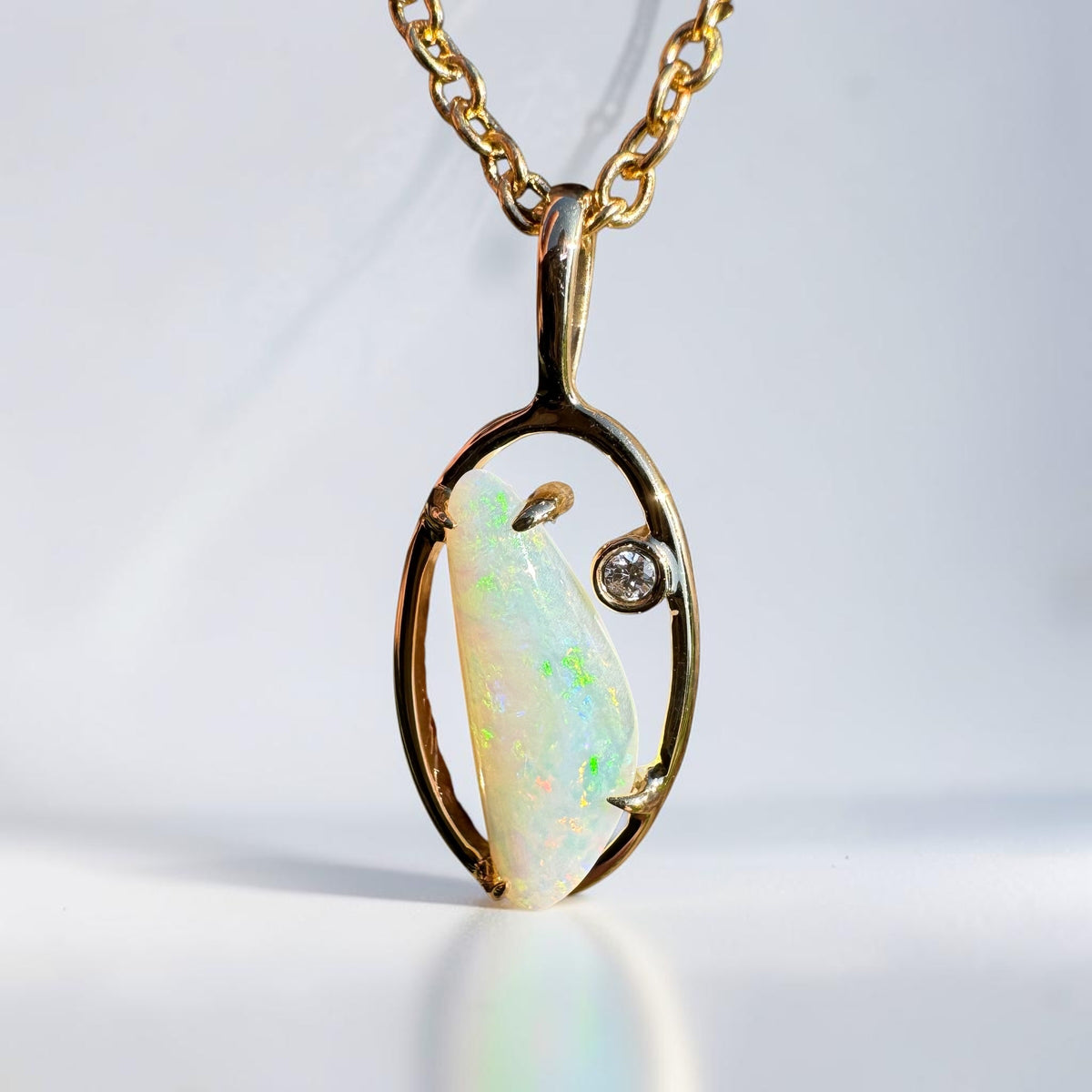 0.65ct Coober Pedy Opal & 0.01ct Diamond Pendant Necklace ~ 'Ubirr Sunset Gold' | 14ct Yellow Gold | Solid Australian Opal