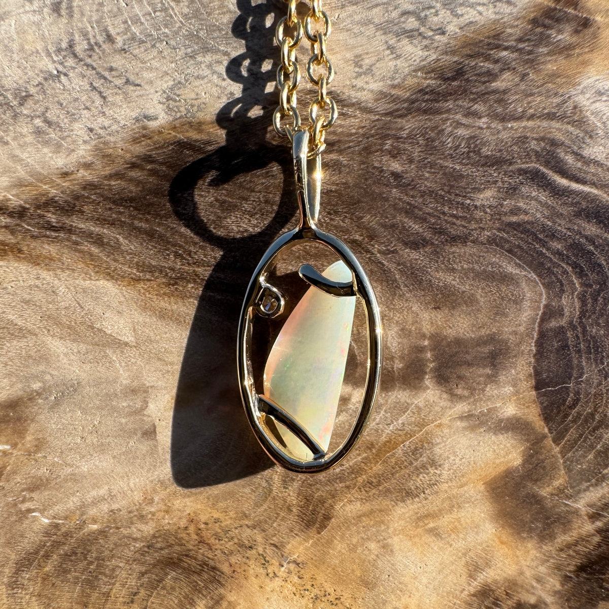 0.65ct Coober Pedy Opal & 0.01ct Diamond Pendant Necklace ~ 'Ubirr Sunset Gold' | 14ct Yellow Gold | Solid Australian Opal