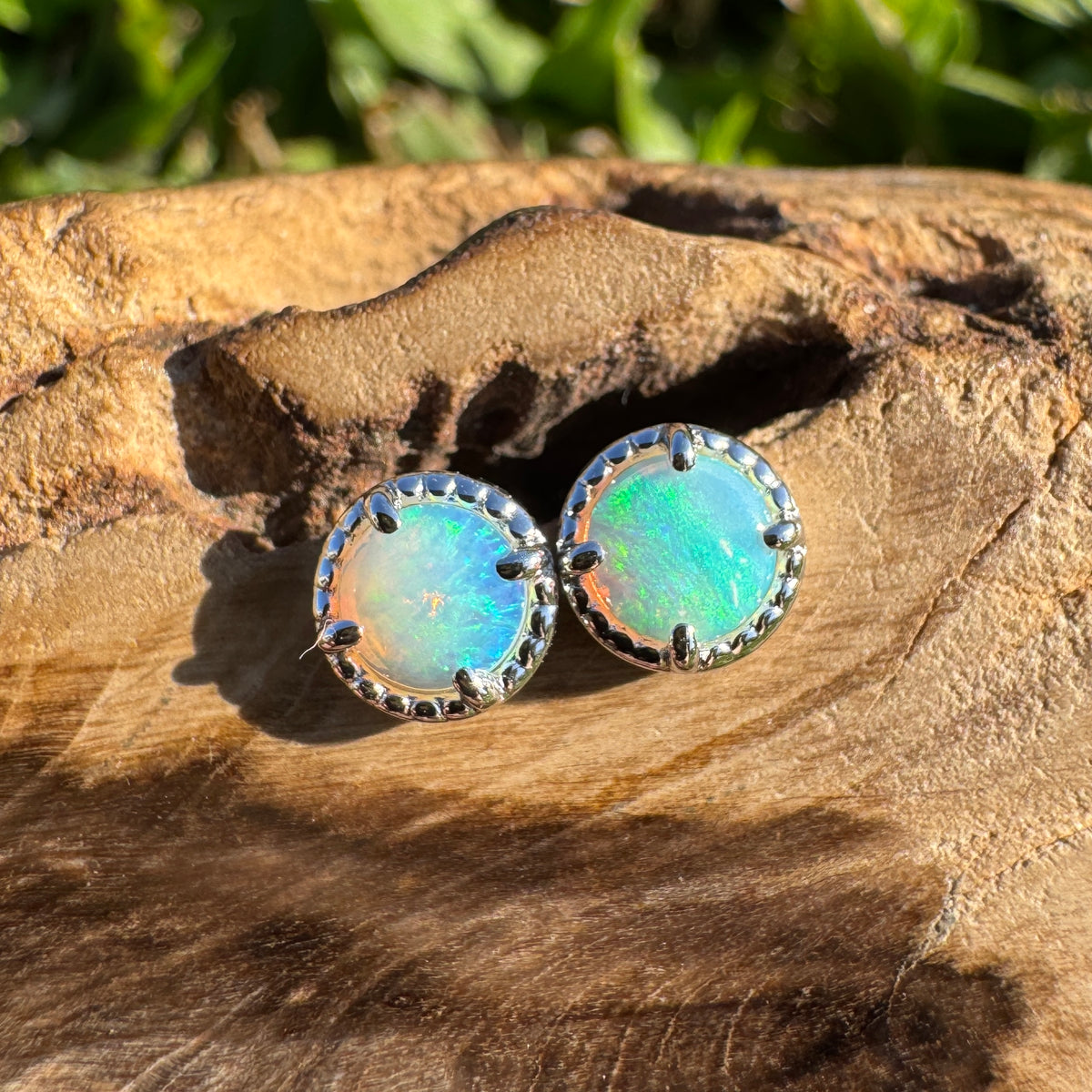 0.8ct Coober Pedy Crystal Opal Stud Earrings ~ 'Cosy Corner Blues' | 925 Sterling Silver | Solid Australian Opal