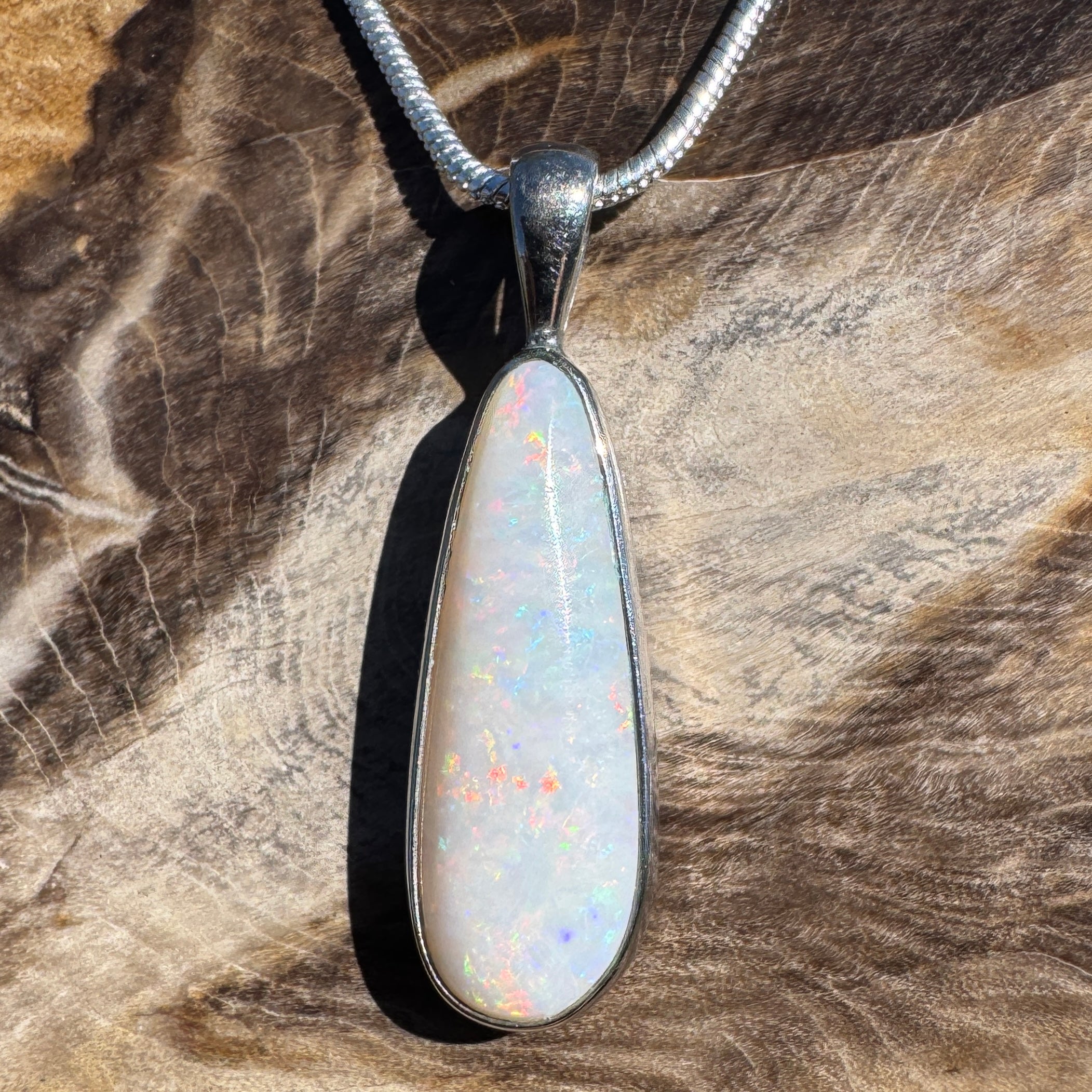3.6ct Coober Pedy Opal Pendant Necklace ~ 'Hopetoun Fire' | 925 Sterling Silver | Solid Australian Opal