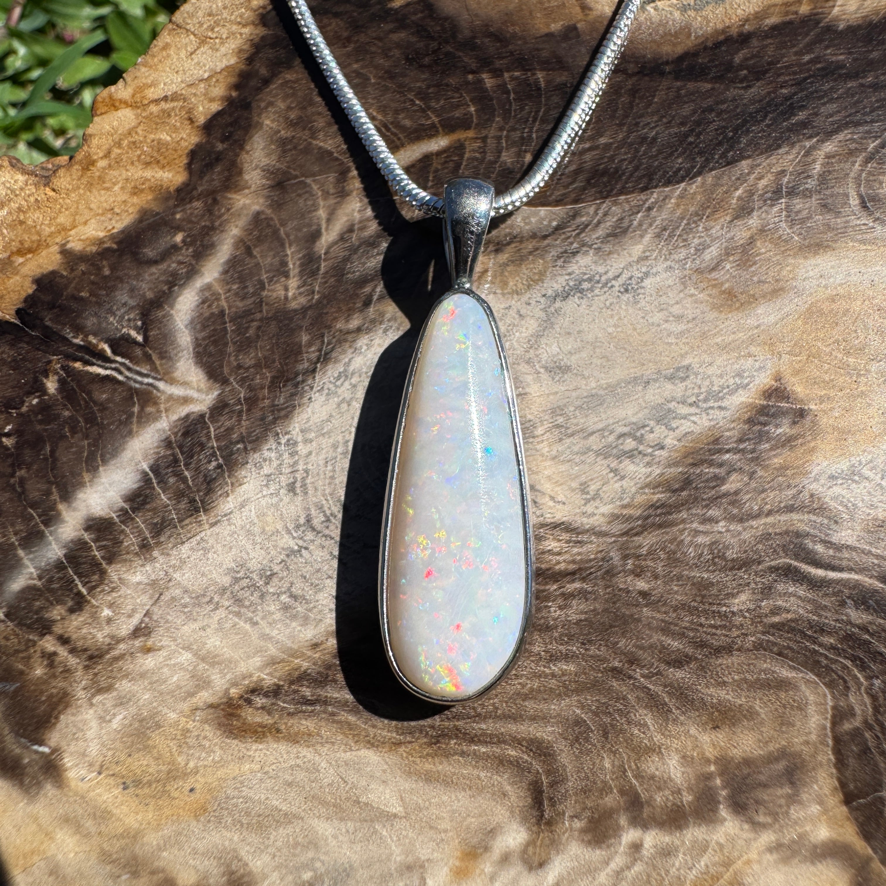 3.6ct Coober Pedy Opal Pendant Necklace ~ 'Hopetoun Fire' | 925 Sterling Silver | Solid Australian Opal