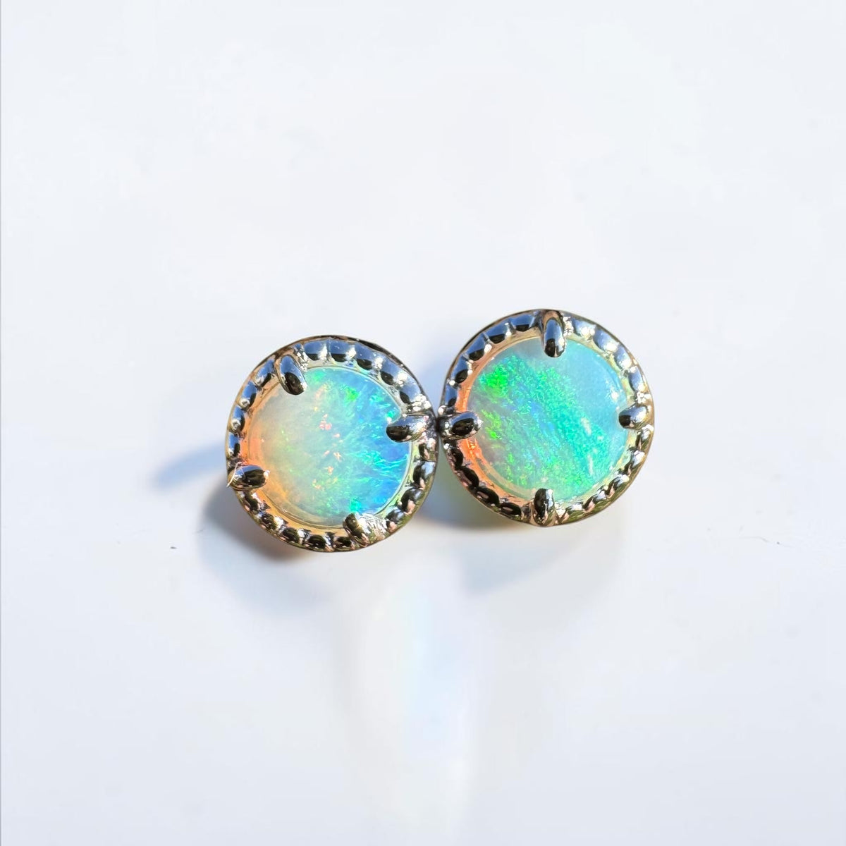 0.8ct Coober Pedy Crystal Opal Stud Earrings ~ 'Cosy Corner Blues' | 925 Sterling Silver | Solid Australian Opal