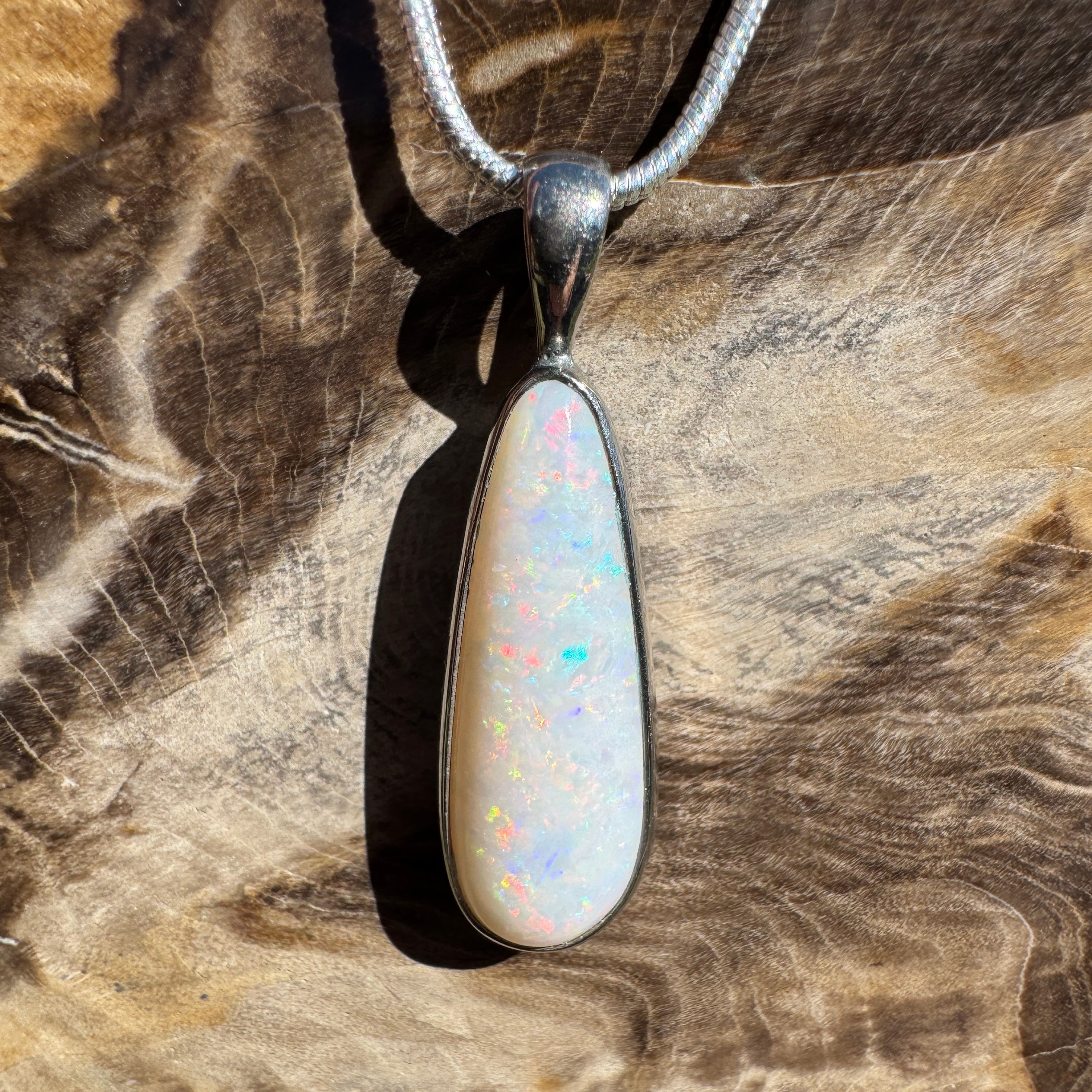 3.6ct Coober Pedy Opal Pendant Necklace ~ 'Hopetoun Fire' | 925 Sterling Silver | Solid Australian Opal