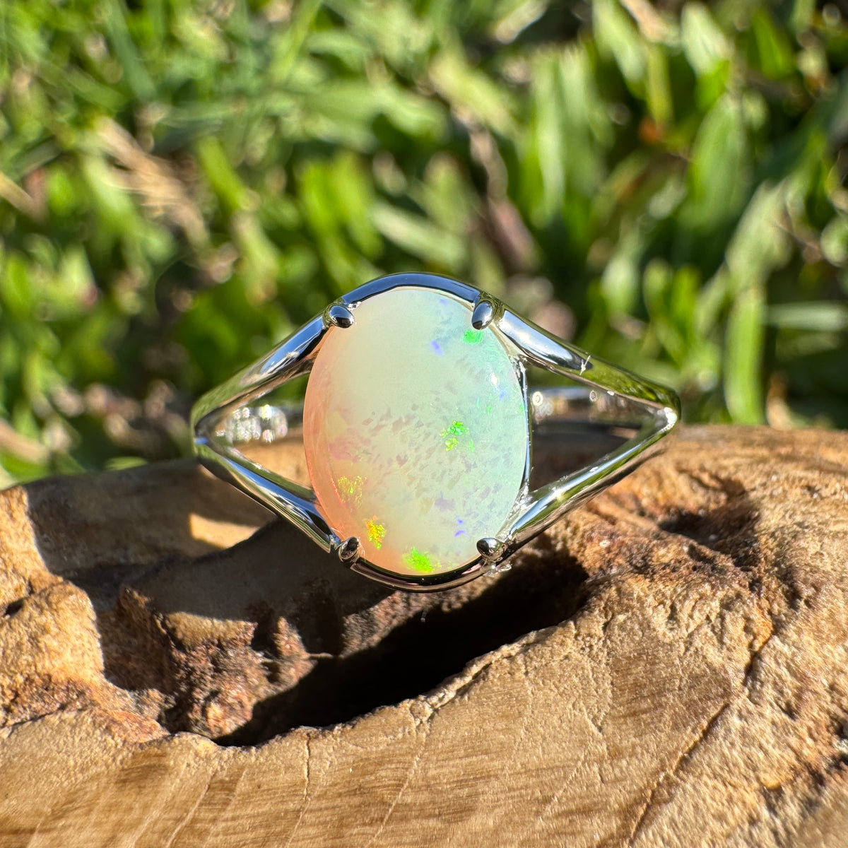 1.2ct Australian Opal Ring ~ 'Canunda Greens' | 925 Sterling Silver | Solid Australian Opal