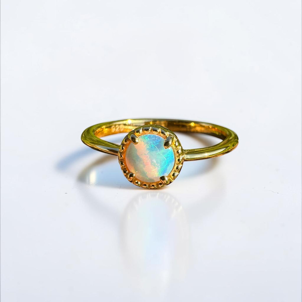 0.4ct Coober Pedy Crystal Opal Ring ~ 'Longreach Ember' | Yellow Gold Coated 925 Sterling Silver | Solid Australian Opal
