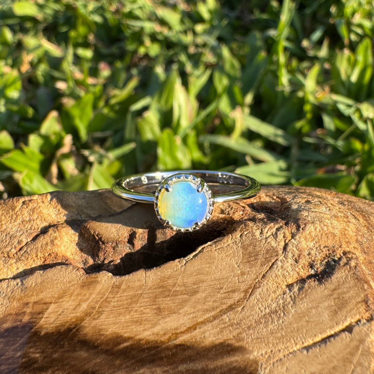 0.5ct Coober Pedy Crystal Opal Ring ~ 'Little Crystal Creek Blues' | 925 Sterling Silver | Solid Australian Opal