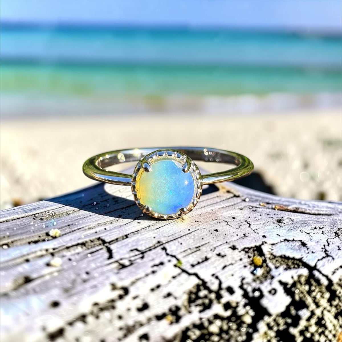 0.5ct Coober Pedy Crystal Opal Ring ~ 'Little Crystal Creek Blues' | 925 Sterling Silver | Solid Australian Opal