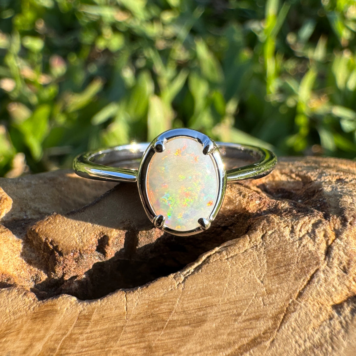 0.7ct Coober Pedy Opal Ring ~ 'Emily Gap Firelight' | 925 Sterling Silver | Solid Australian Opal