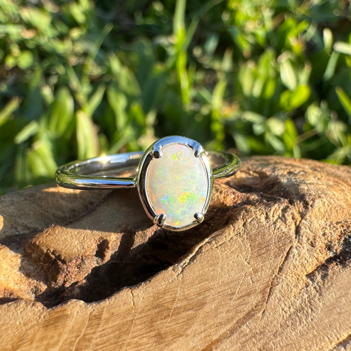 0.7ct Coober Pedy Opal Ring ~ 'Emily Gap Firelight' | 925 Sterling Silver | Solid Australian Opal
