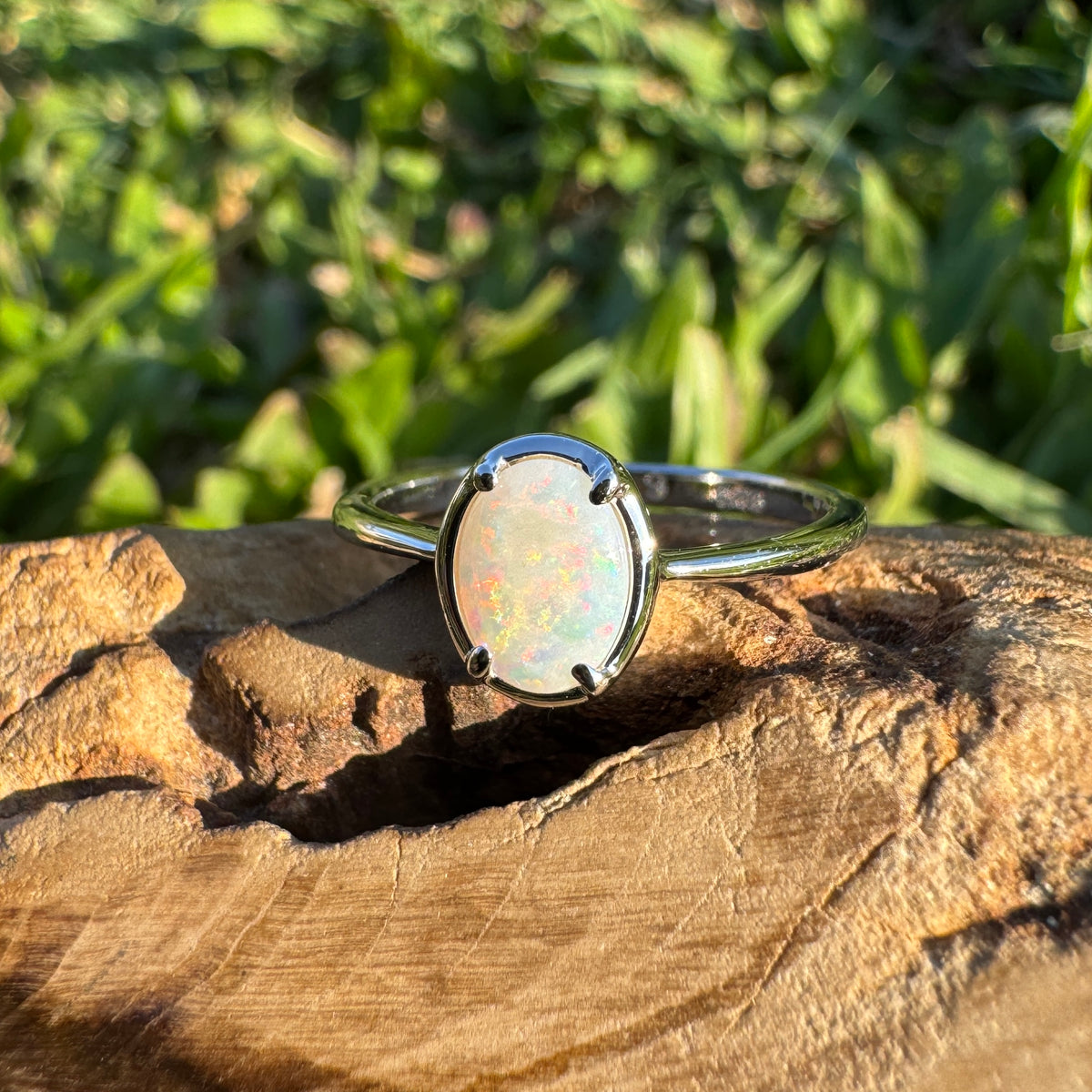 0.7ct Coober Pedy Opal Ring ~ 'Emily Gap Firelight' | 925 Sterling Silver | Solid Australian Opal
