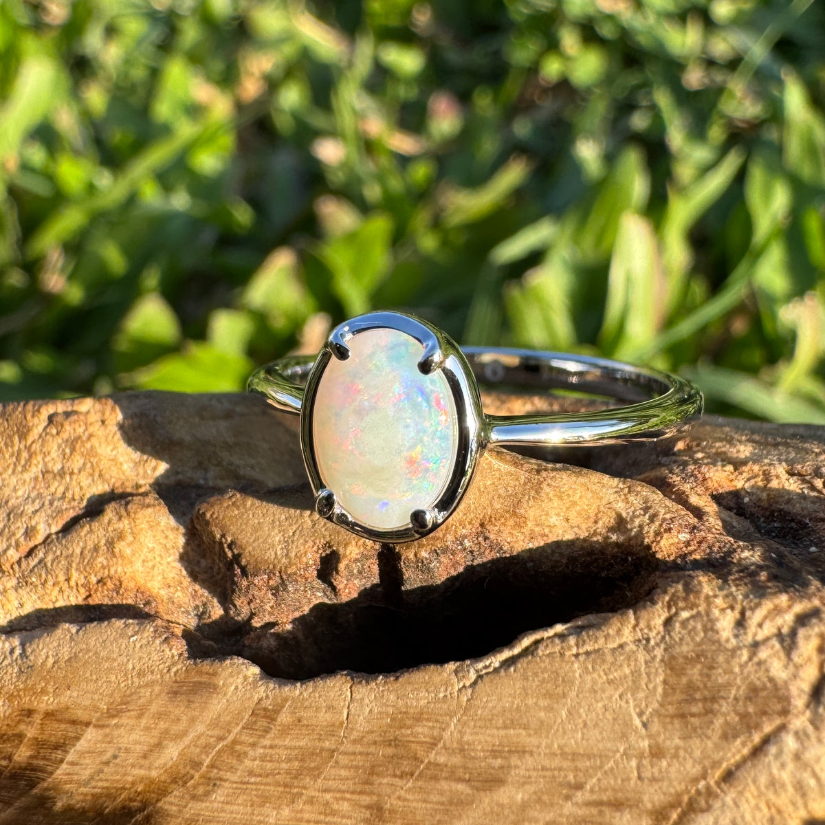 0.7ct Coober Pedy Opal Ring ~ 'Emily Gap Firelight' | 925 Sterling Silver | Solid Australian Opal