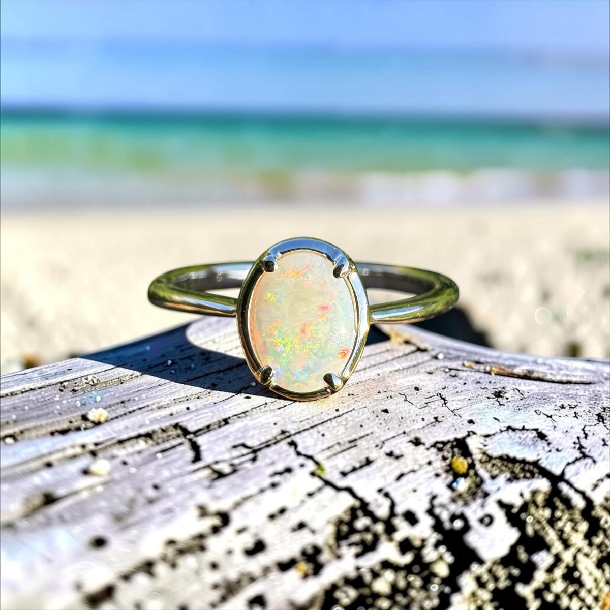 0.7ct Coober Pedy Opal Ring ~ 'Emily Gap Firelight' | 925 Sterling Silver | Solid Australian Opal