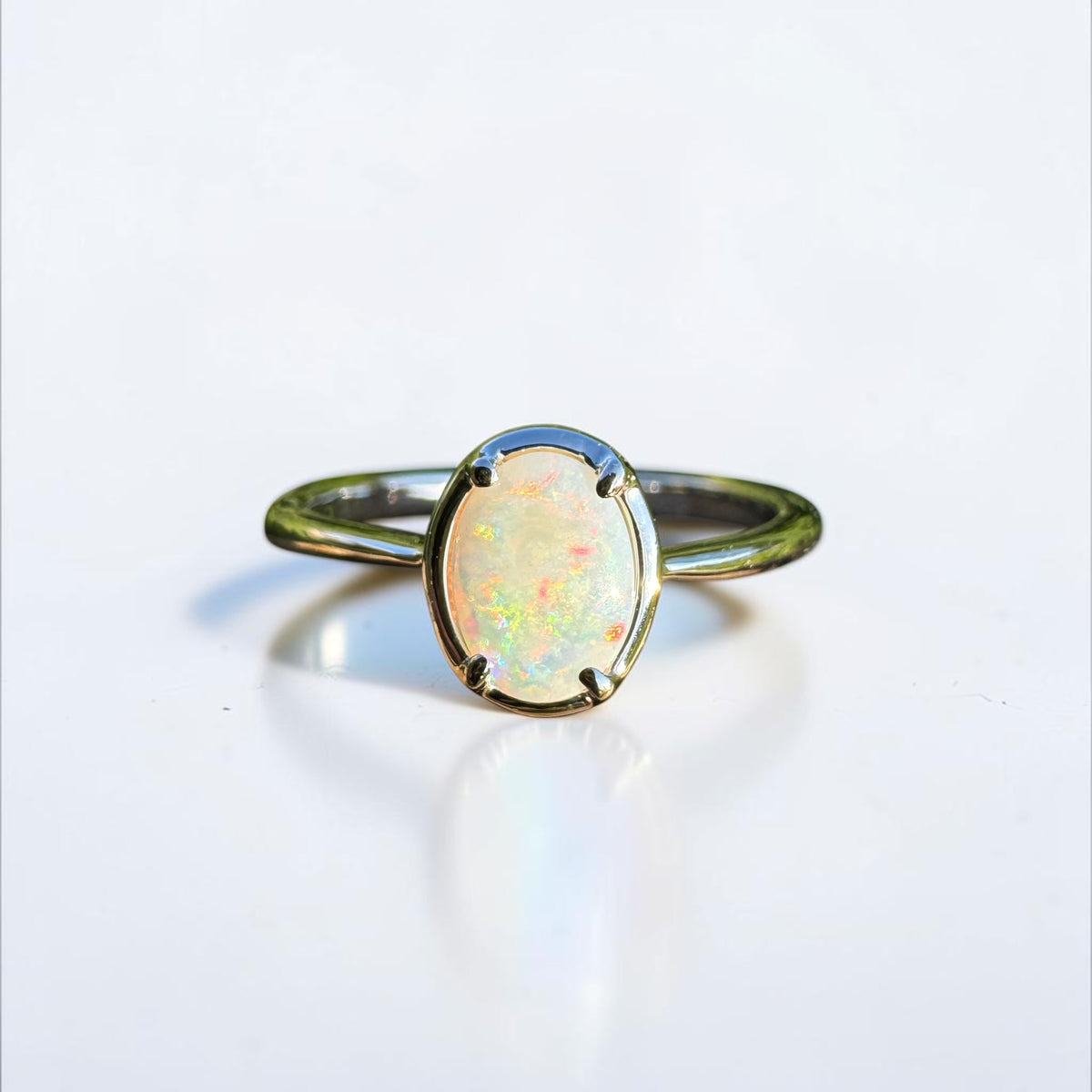 0.7ct Coober Pedy Opal Ring ~ 'Emily Gap Firelight' | 925 Sterling Silver | Solid Australian Opal