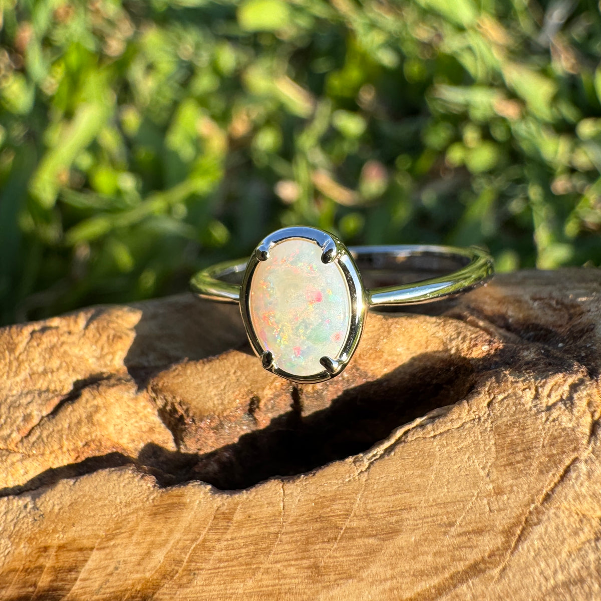 0.7ct Coober Pedy Opal Ring ~ 'Emily Gap Firelight' | 925 Sterling Silver | Solid Australian Opal