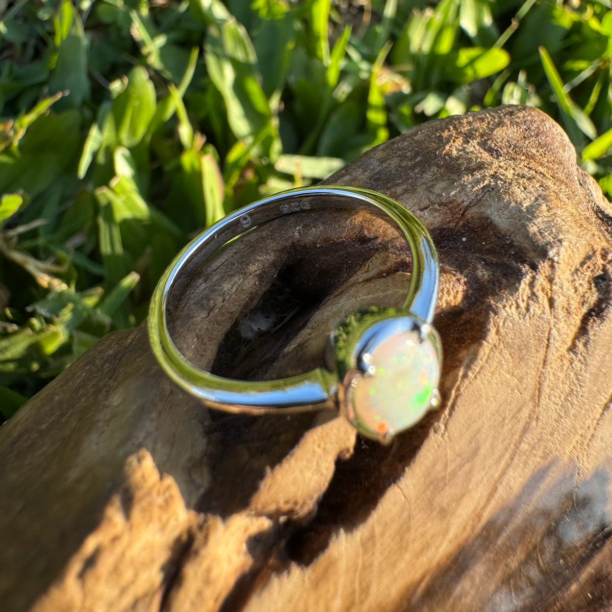 0.7ct Coober Pedy Opal Ring ~ 'Emily Gap Firelight' | 925 Sterling Silver | Solid Australian Opal