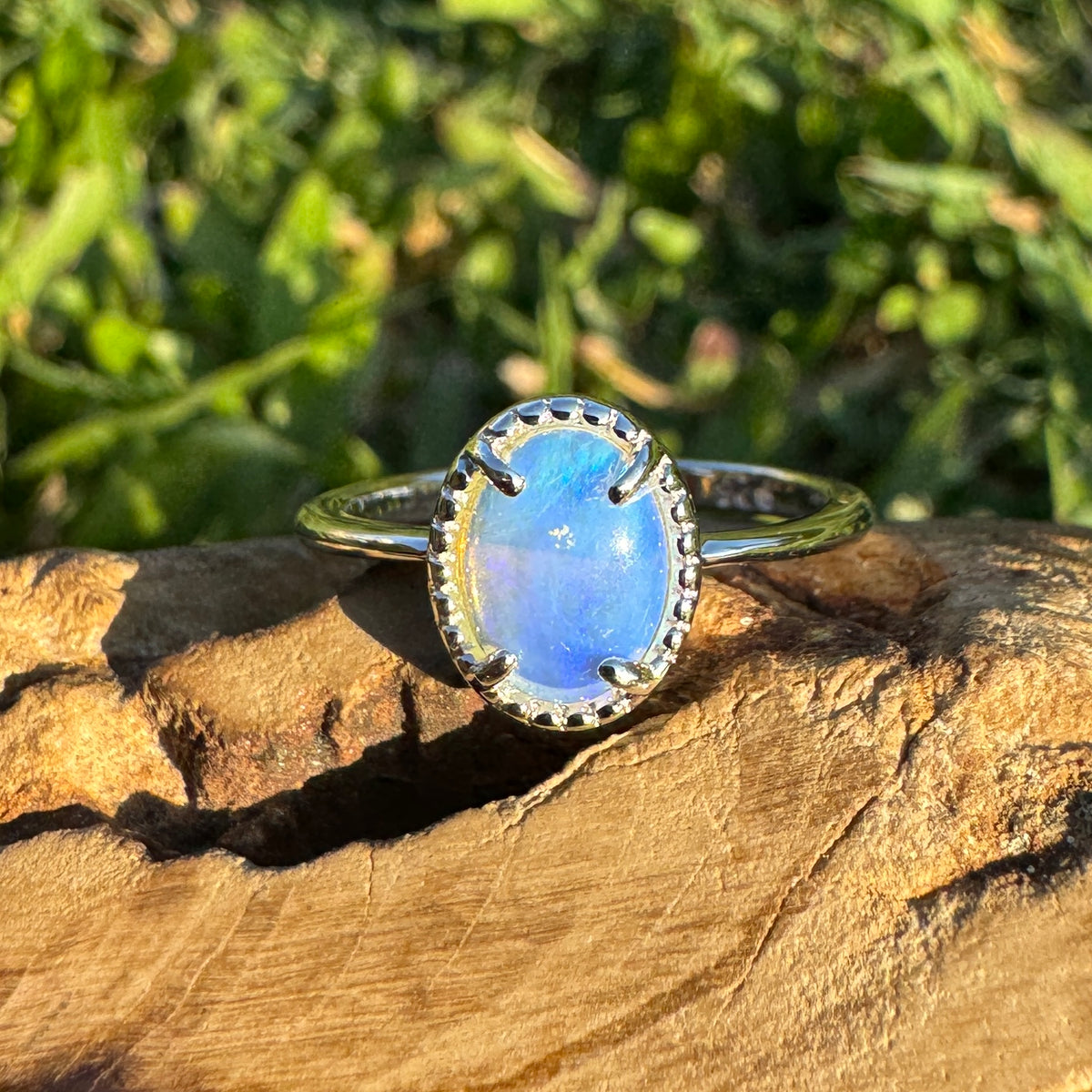 0.6ct Coober Pedy Crystal Opal Ring ~ 'Tasman Arch Skies' | 925 Sterling Silver | Solid Australian Opal