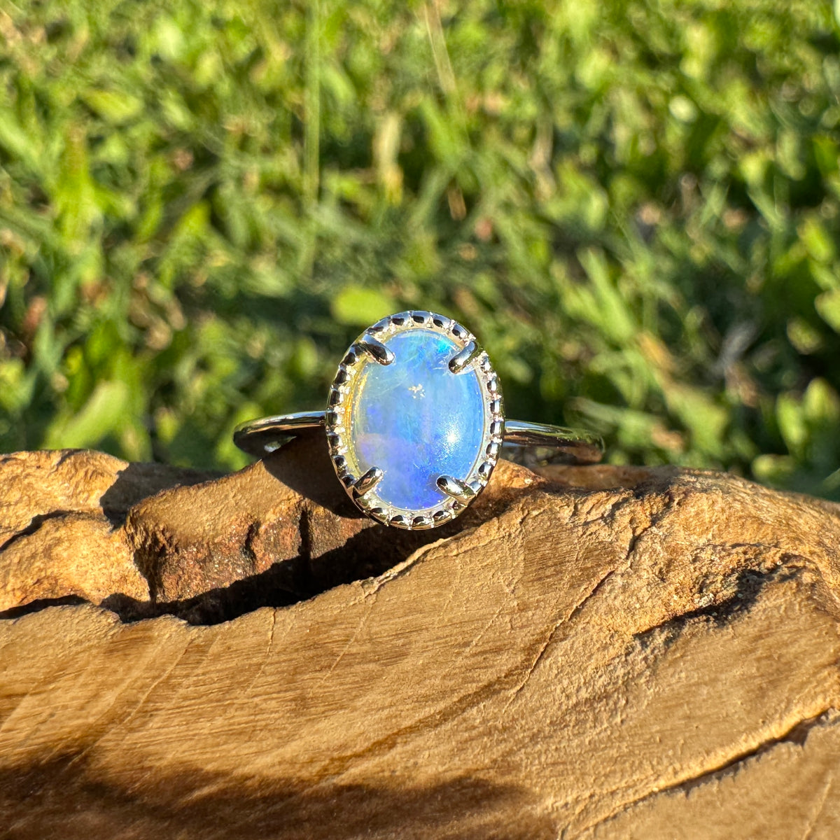 0.6ct Coober Pedy Crystal Opal Ring ~ 'Tasman Arch Skies' | 925 Sterling Silver | Solid Australian Opal