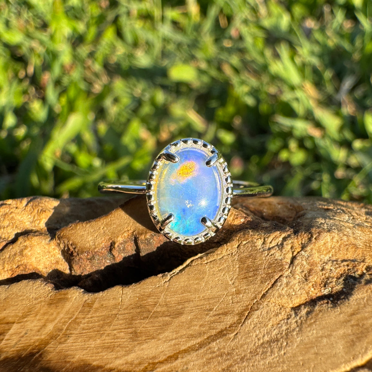 0.6ct Coober Pedy Crystal Opal Ring ~ 'Tasman Arch Skies' | 925 Sterling Silver | Solid Australian Opal