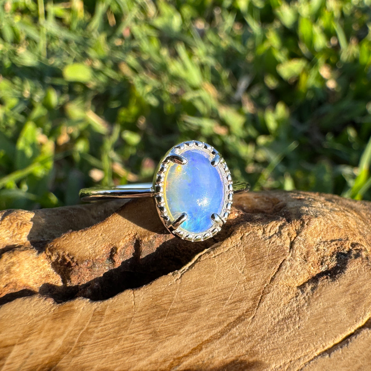0.6ct Coober Pedy Crystal Opal Ring ~ 'Tasman Arch Skies' | 925 Sterling Silver | Solid Australian Opal