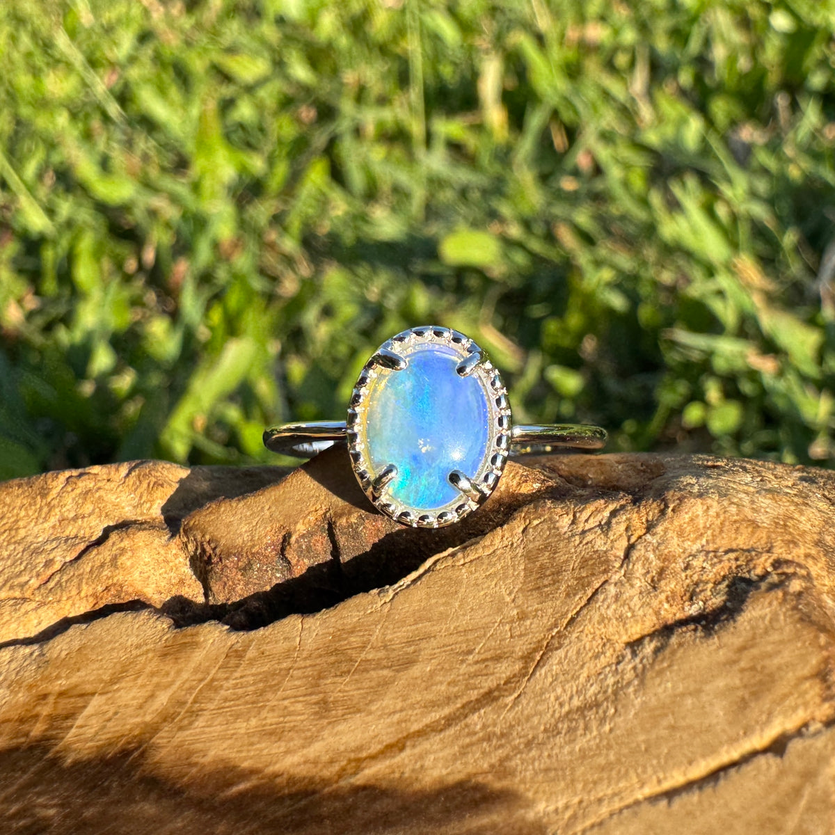 0.6ct Coober Pedy Crystal Opal Ring ~ 'Tasman Arch Skies' | 925 Sterling Silver | Solid Australian Opal