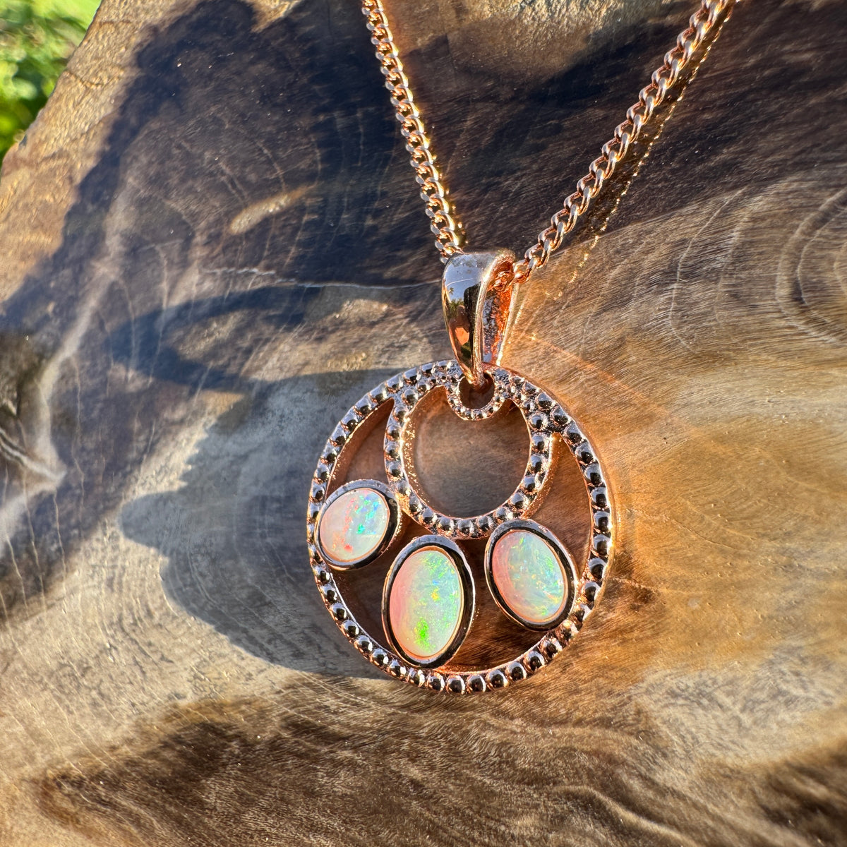 0.7ct Lightning Ridge Opal Trio Pendant Necklace ~ 'Remarkable Rocks Trio' | Rose Gold Coated 925 Sterling Silver | Solid Australian Opal