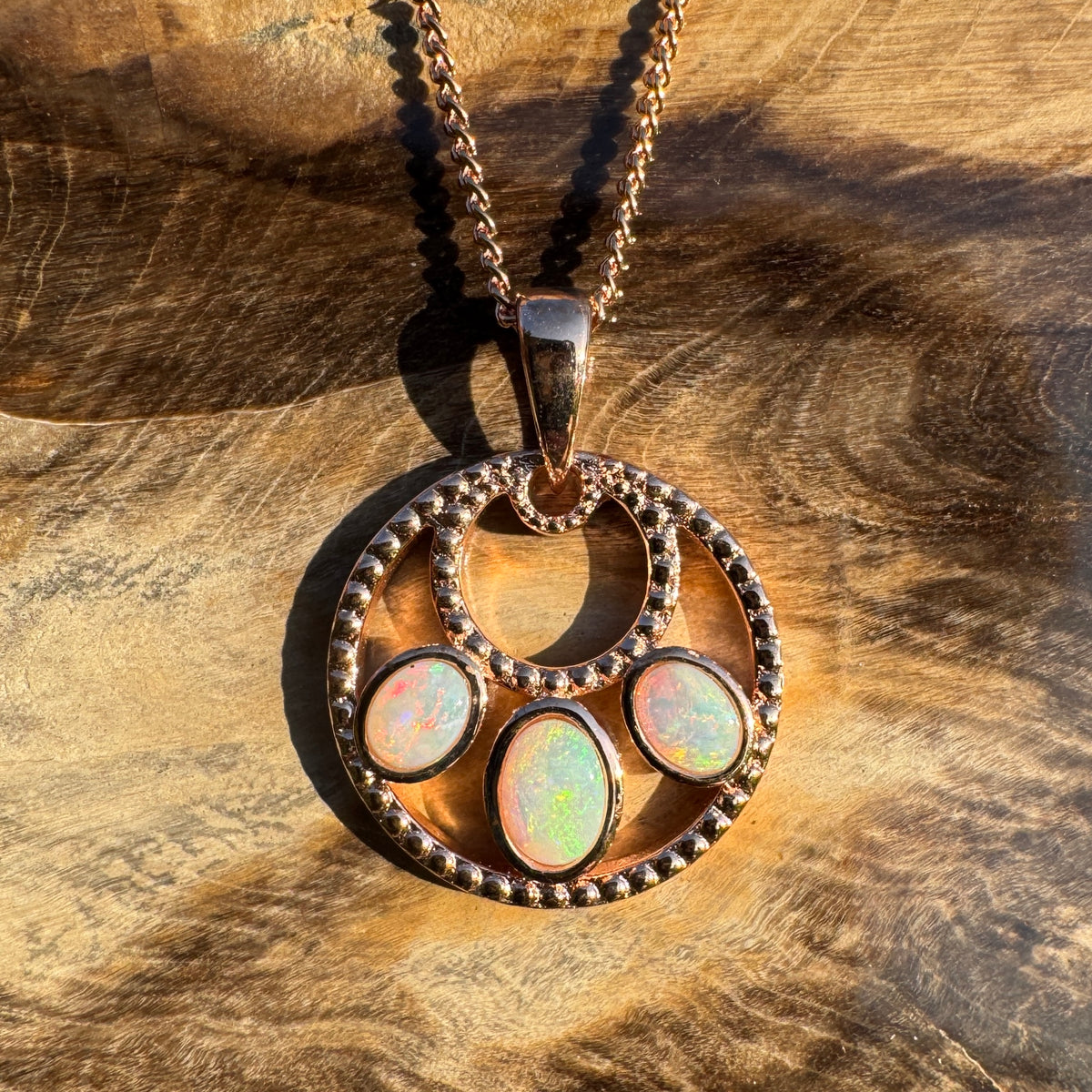 0.7ct Lightning Ridge Opal Trio Pendant Necklace ~ 'Remarkable Rocks Trio' | Rose Gold Coated 925 Sterling Silver | Solid Australian Opal