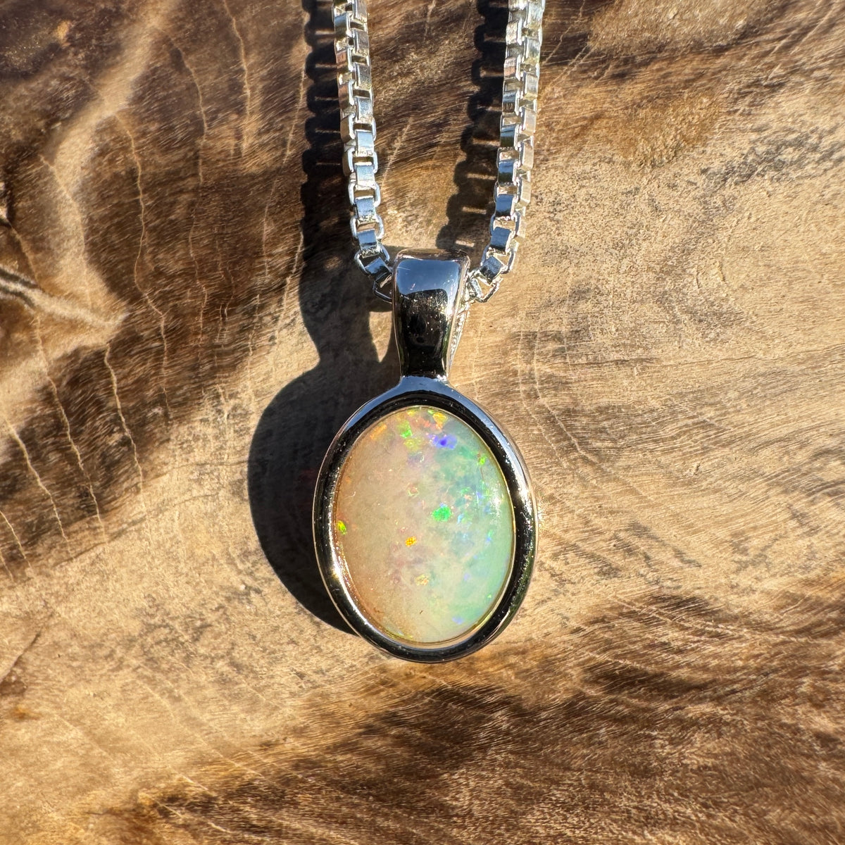 0.7ct Coober Pedy Opal Pendant Necklace ~ 'Gwalia Firelight' | 925 Sterling Silver | Solid Australian Opal
