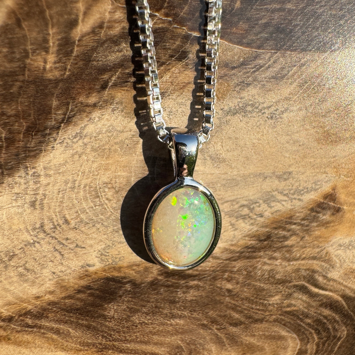 0.7ct Coober Pedy Opal Pendant Necklace ~ 'Gwalia Firelight' | 925 Sterling Silver | Solid Australian Opal