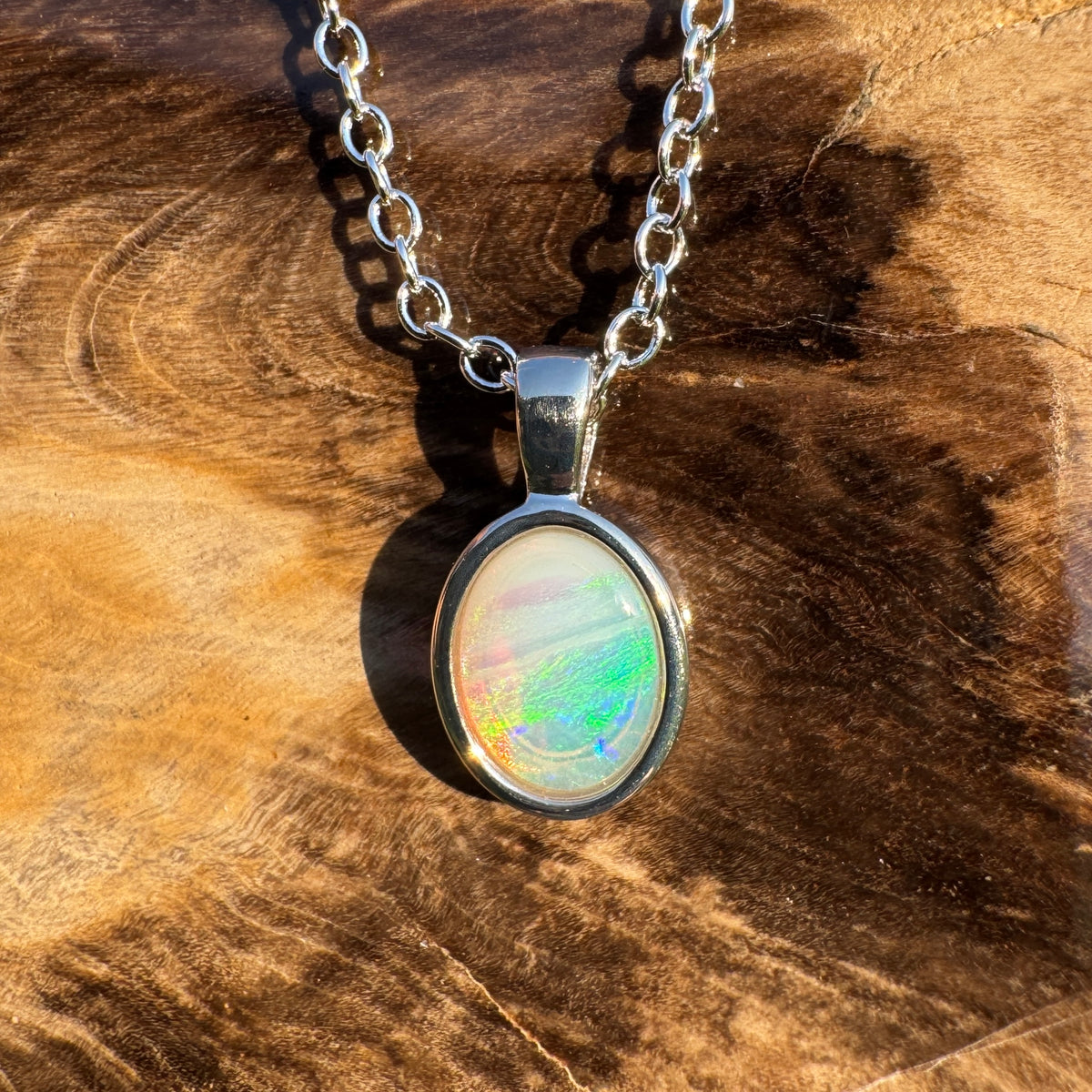 0.7ct Coober Pedy Opal Pendant Necklace ~ 'Hervey Bay Firelight' | 925 Sterling Silver | Solid Australian Opal
