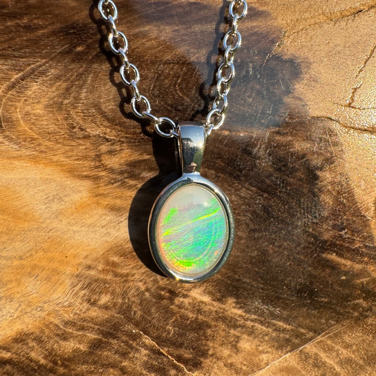 0.7ct Coober Pedy Opal Pendant Necklace ~ 'Hervey Bay Firelight' | 925 Sterling Silver | Solid Australian Opal