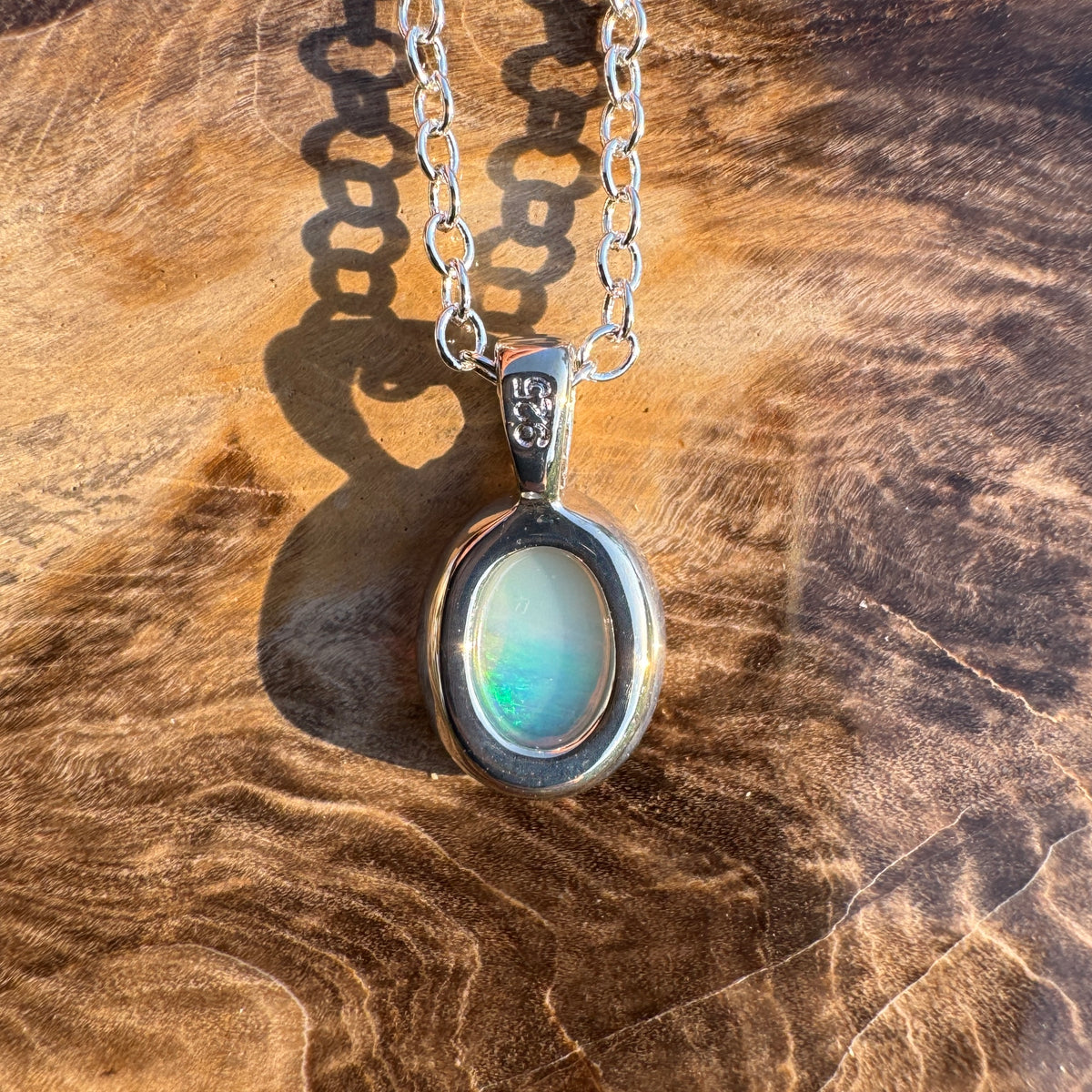 0.7ct Coober Pedy Opal Pendant Necklace ~ 'Hervey Bay Firelight' | 925 Sterling Silver | Solid Australian Opal
