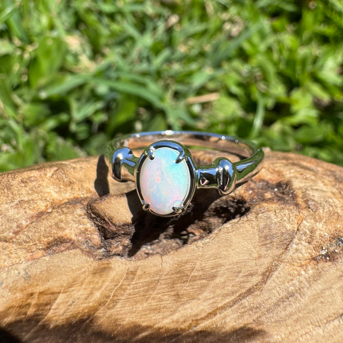 0.6ct Coober Pedy Opal Ring ~ 'Moonee Beach Firelight' | 925 Sterling Silver | Solid Australian Opal