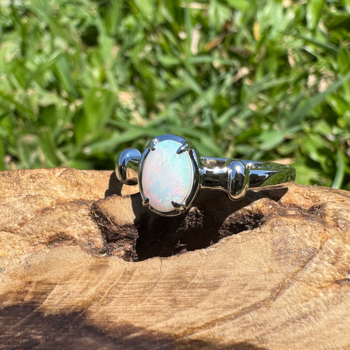 0.6ct Coober Pedy Opal Ring ~ 'Moonee Beach Firelight' | 925 Sterling Silver | Solid Australian Opal