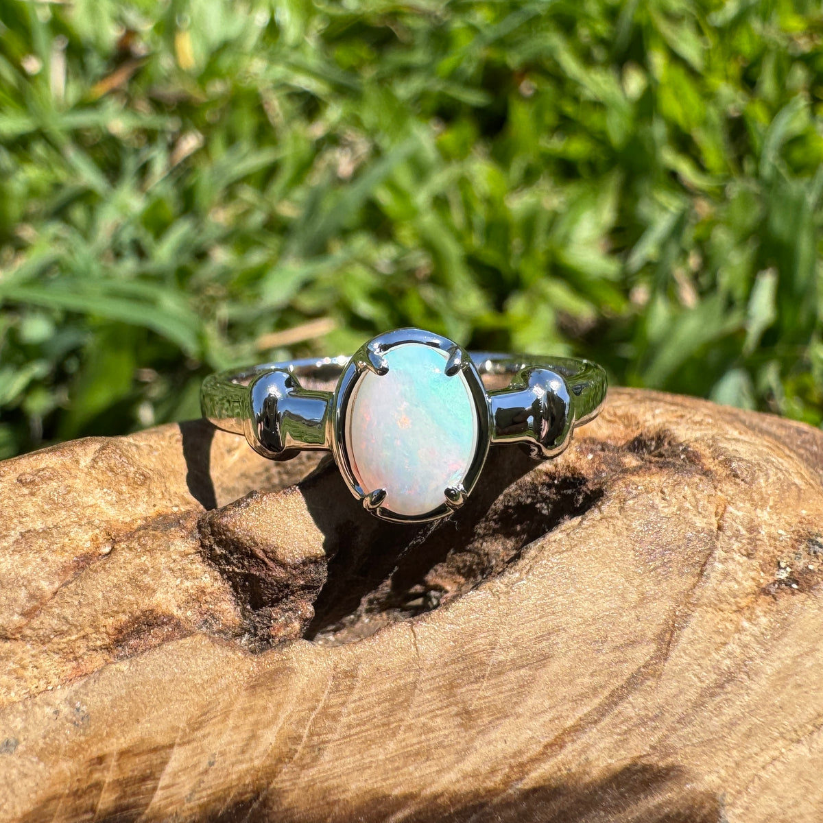 0.6ct Coober Pedy Opal Ring ~ 'Moonee Beach Firelight' | 925 Sterling Silver | Solid Australian Opal
