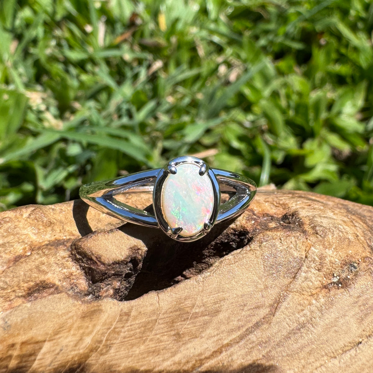0.7ct Coober Pedy Opal Ring ~ 'Wolfe Creek Firelight' | 925 Sterling Silver | Solid Australian Opal