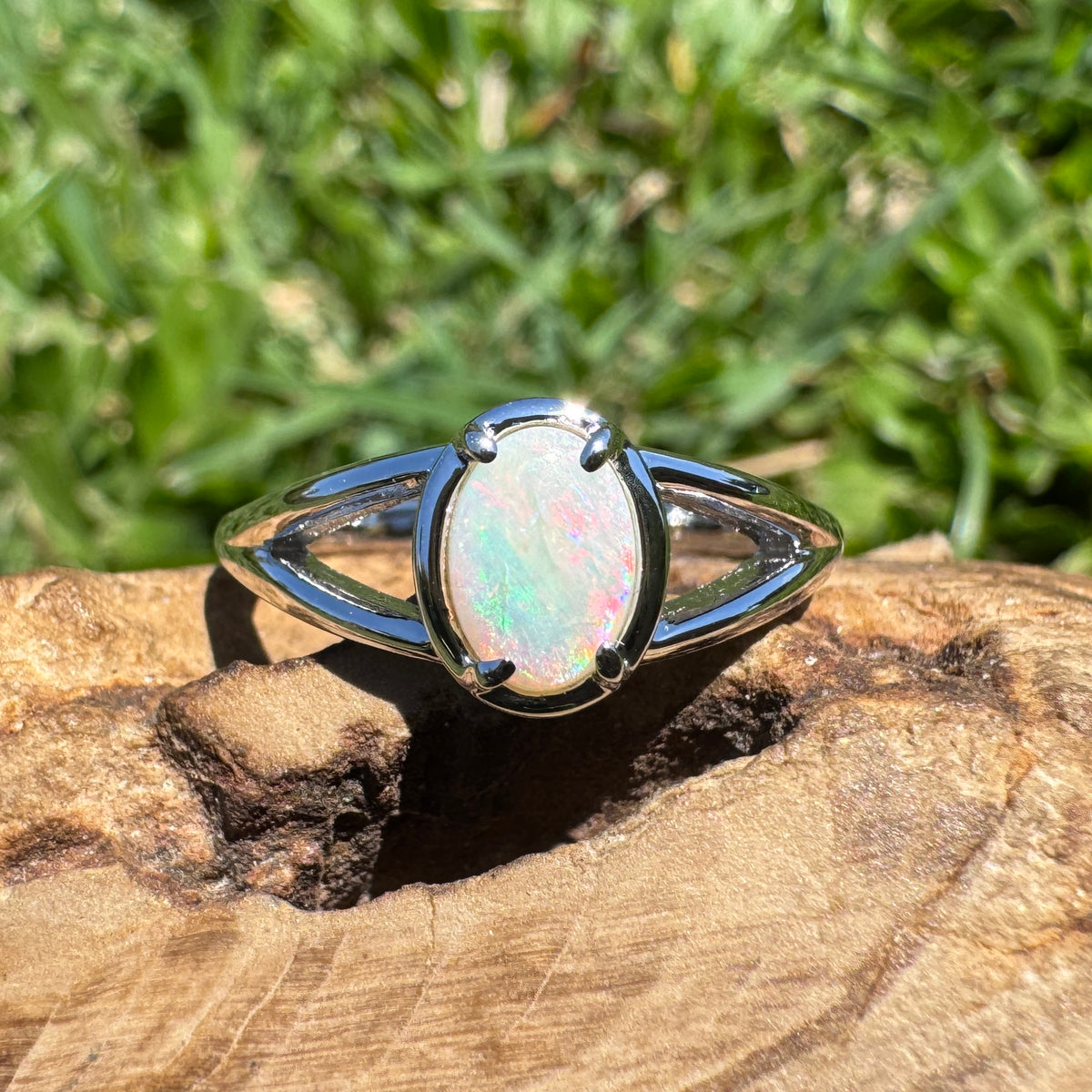 0.7ct Coober Pedy Opal Ring ~ 'Wolfe Creek Firelight' | 925 Sterling Silver | Solid Australian Opal
