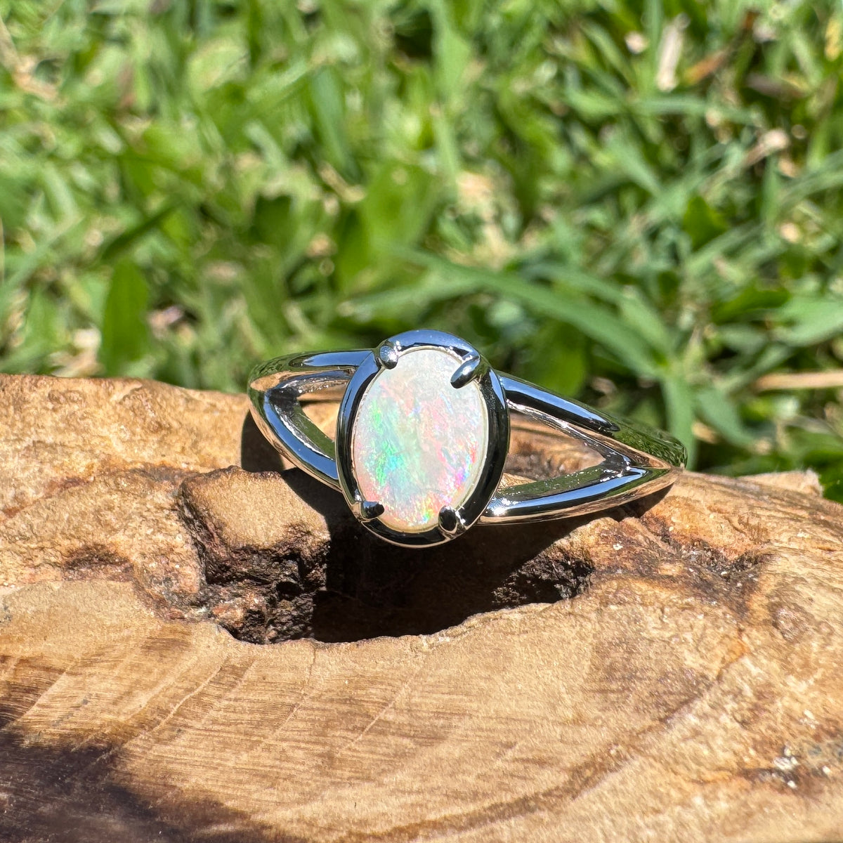 0.7ct Coober Pedy Opal Ring ~ 'Wolfe Creek Firelight' | 925 Sterling Silver | Solid Australian Opal