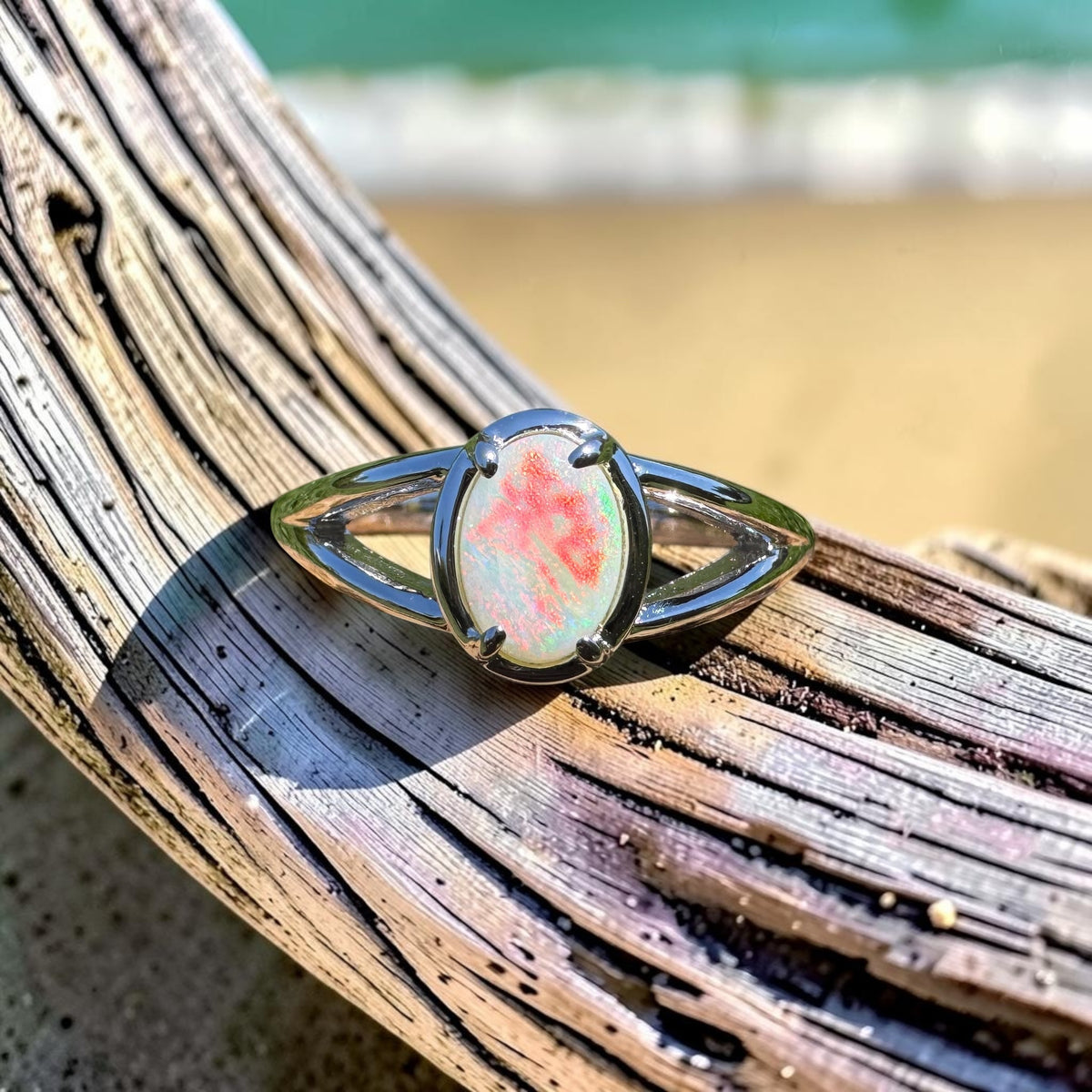0.7ct Coober Pedy Opal Ring ~ 'Wolfe Creek Firelight' | 925 Sterling Silver | Solid Australian Opal