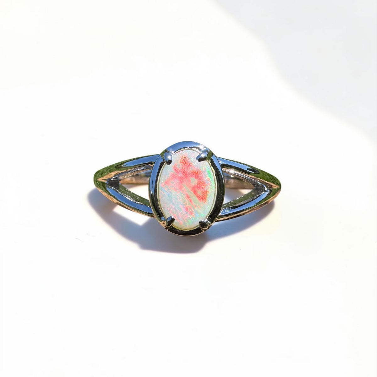 0.7ct Coober Pedy Opal Ring ~ 'Wolfe Creek Firelight' | 925 Sterling Silver | Solid Australian Opal