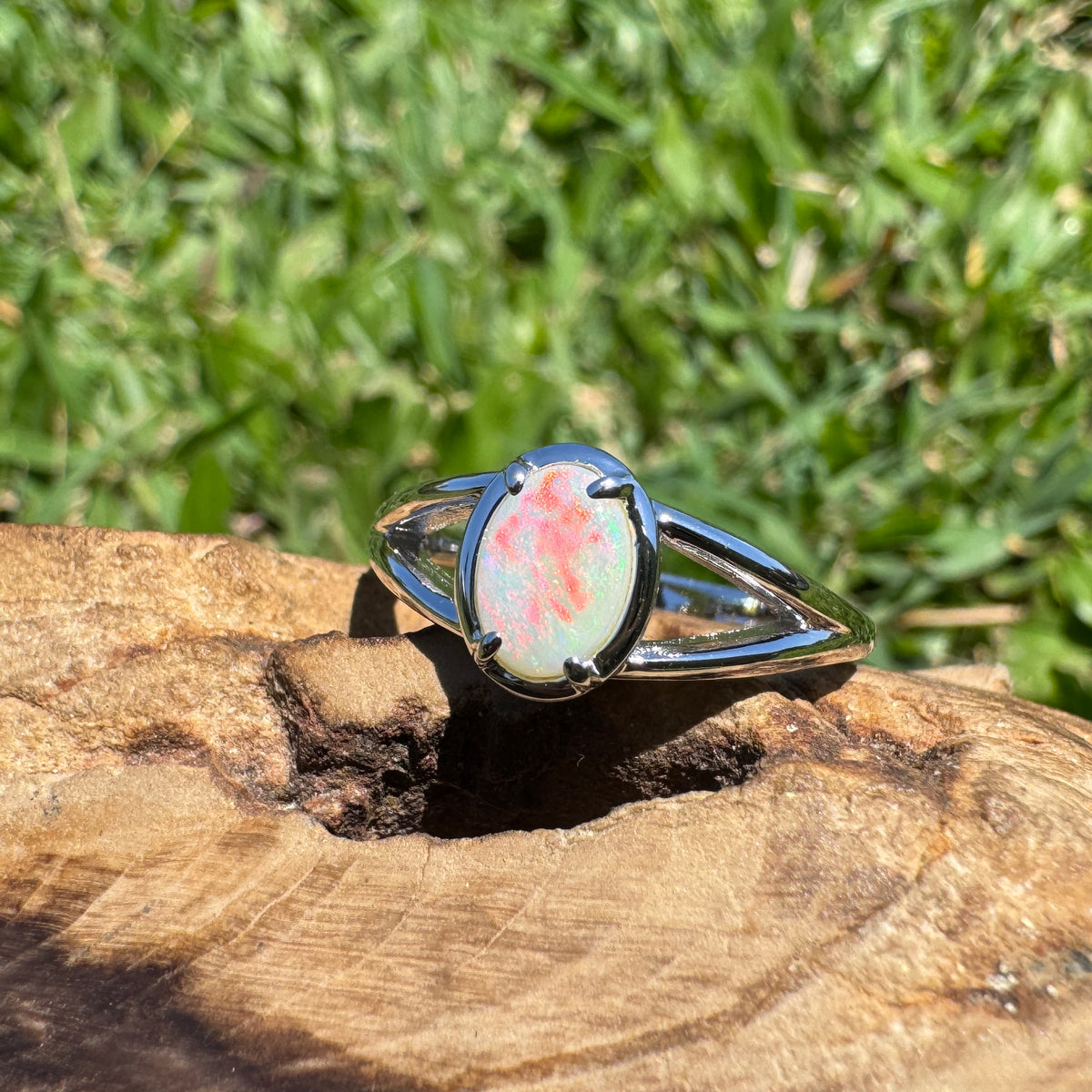 0.7ct Coober Pedy Opal Ring ~ 'Wolfe Creek Firelight' | 925 Sterling Silver | Solid Australian Opal