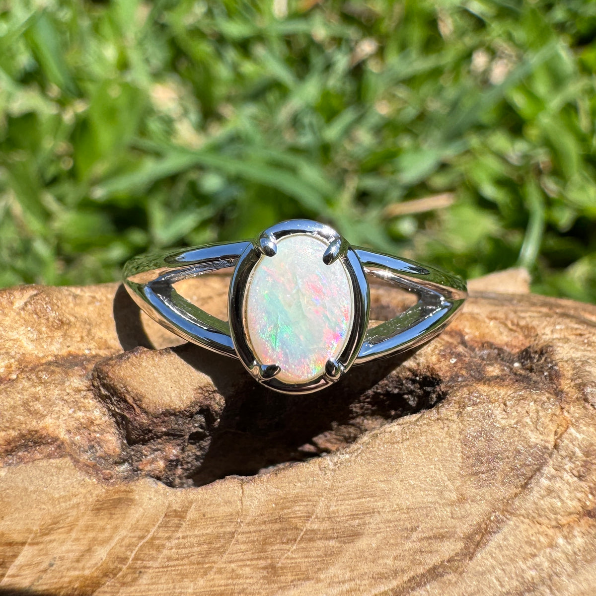 0.7ct Coober Pedy Opal Ring ~ 'Wolfe Creek Firelight' | 925 Sterling Silver | Solid Australian Opal