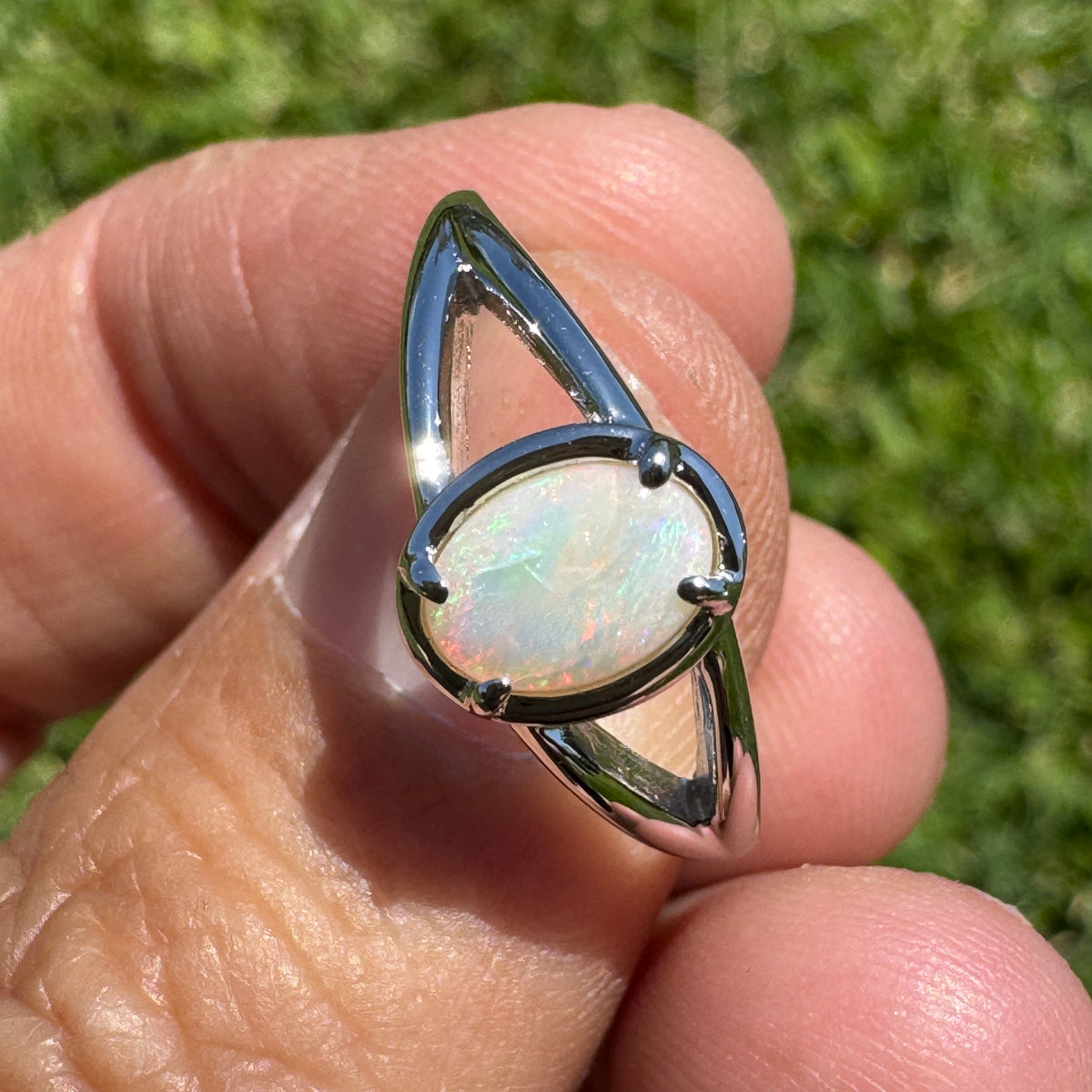 0.7ct Coober Pedy Opal Ring ~ 'Wolfe Creek Firelight' | 925 Sterling Silver | Solid Australian Opal