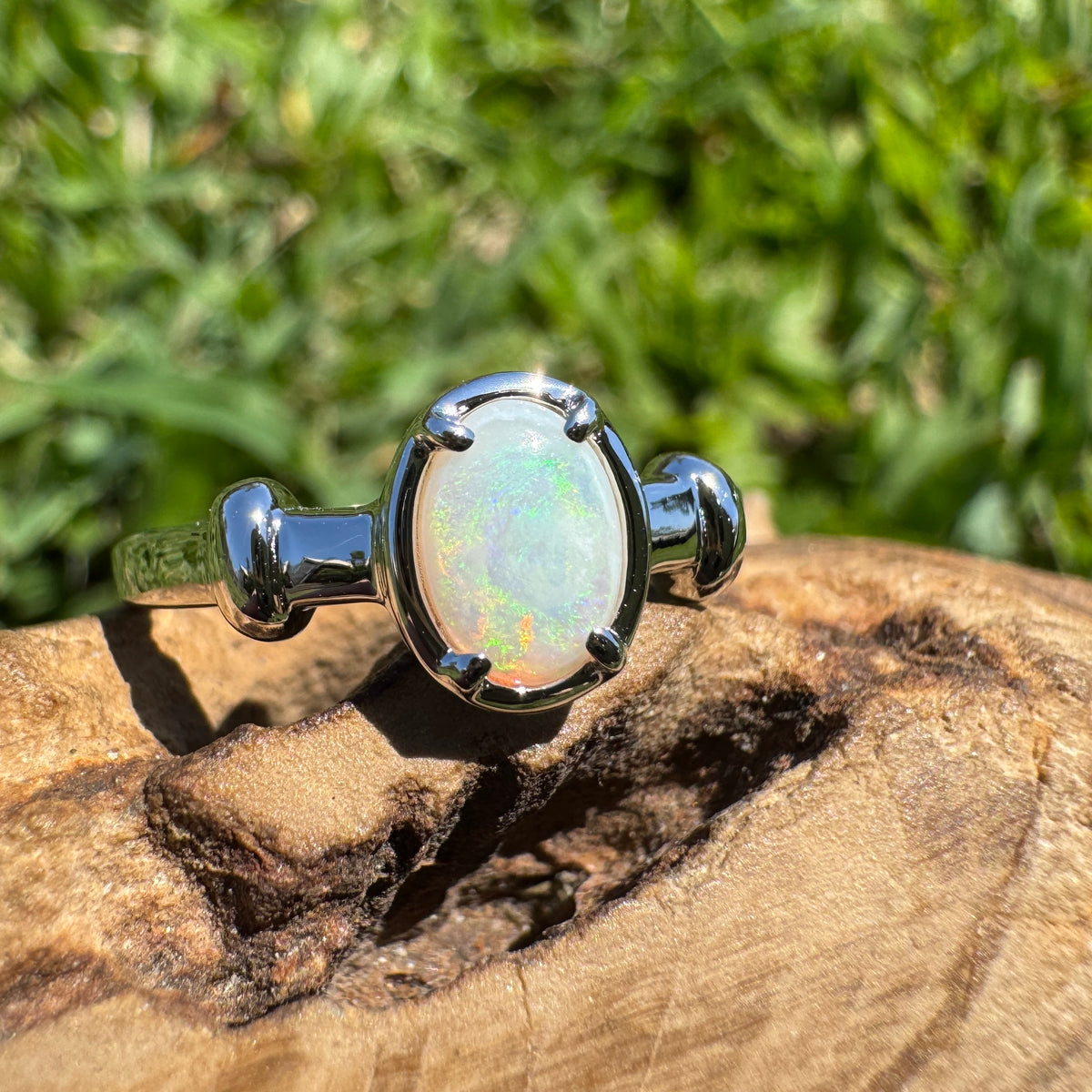 0.7ct Coober Pedy Opal Ring ~ 'Stanley Glow' | 925 Sterling Silver | Solid Australian Opal